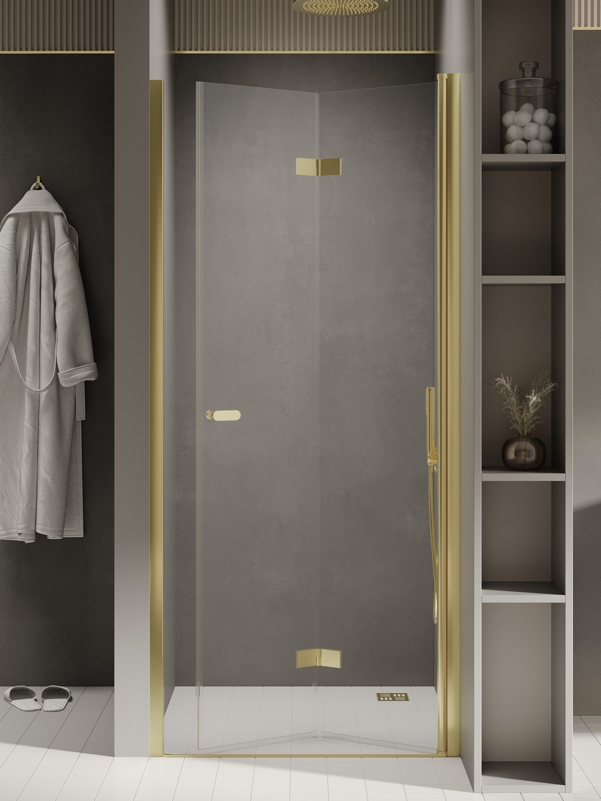 New Trendy New Soleo Light Gold uși de duș 90 cm pliantă auriu luciu/sticlă transparentă D-0465A