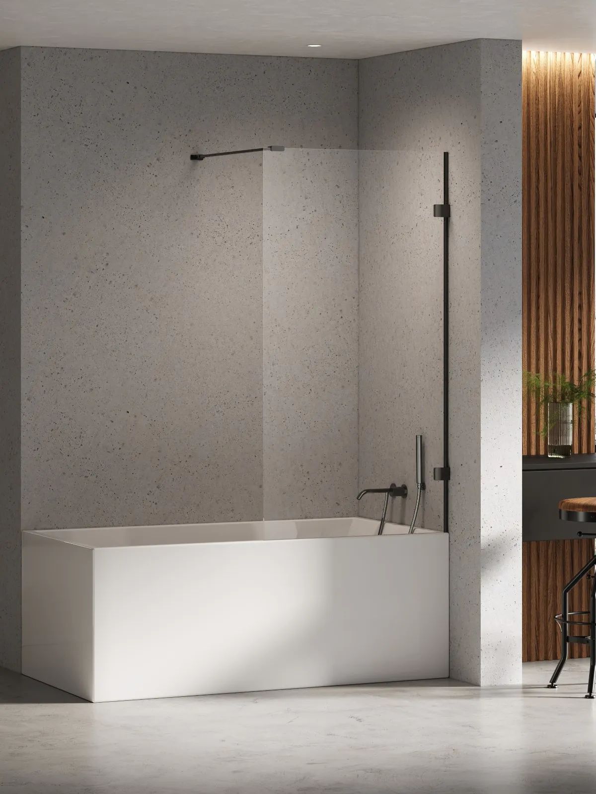 New Trendy Eventa Black Chrome paravan cadă 80 cm o piesă negru luciu/sticlă transparentă EXK-5690