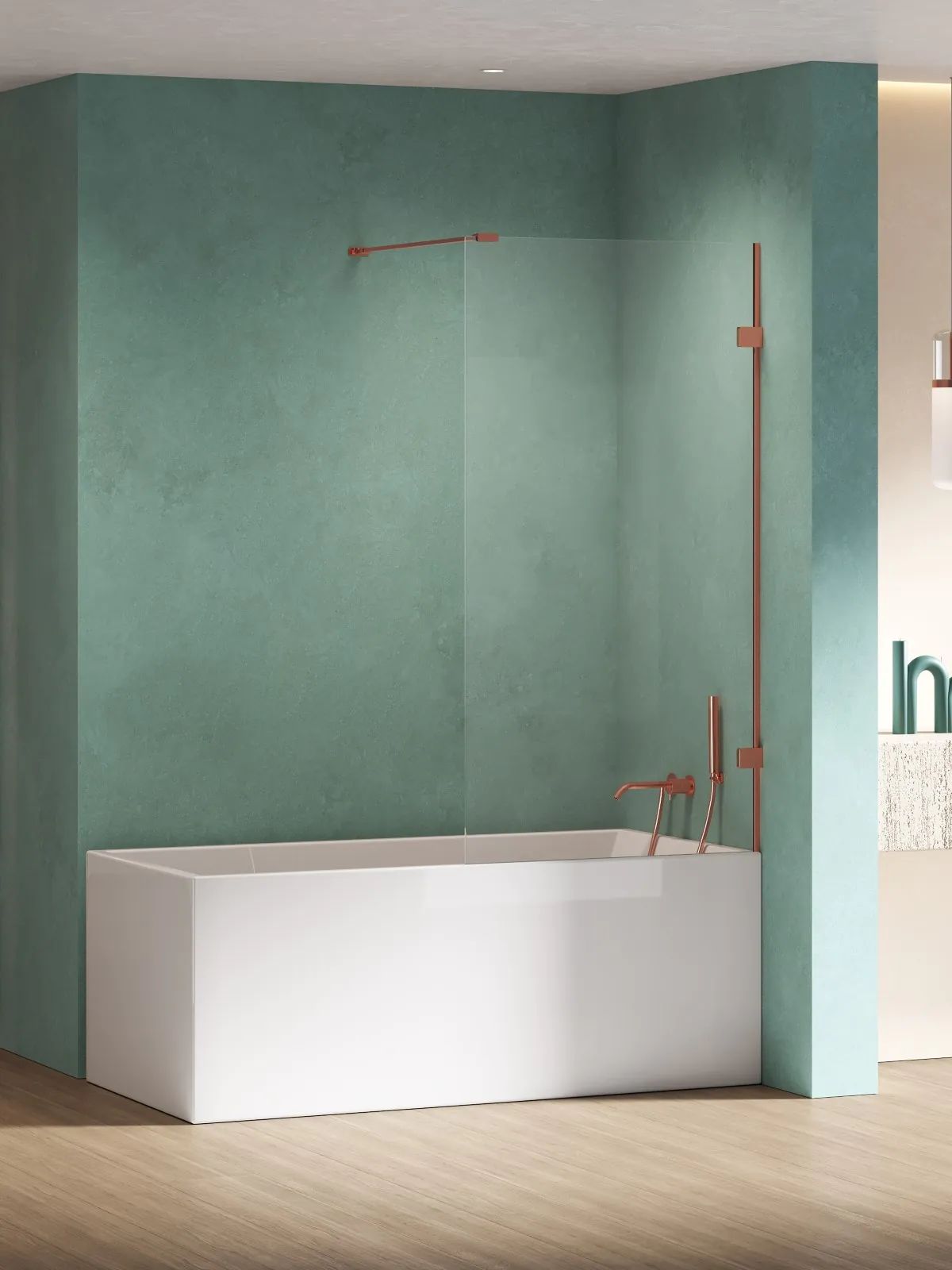 New Trendy Eventa Copper Shine paravan cadă 80 cm o piesă cupru luciu/sticlă transparentă EXK-5696-WP