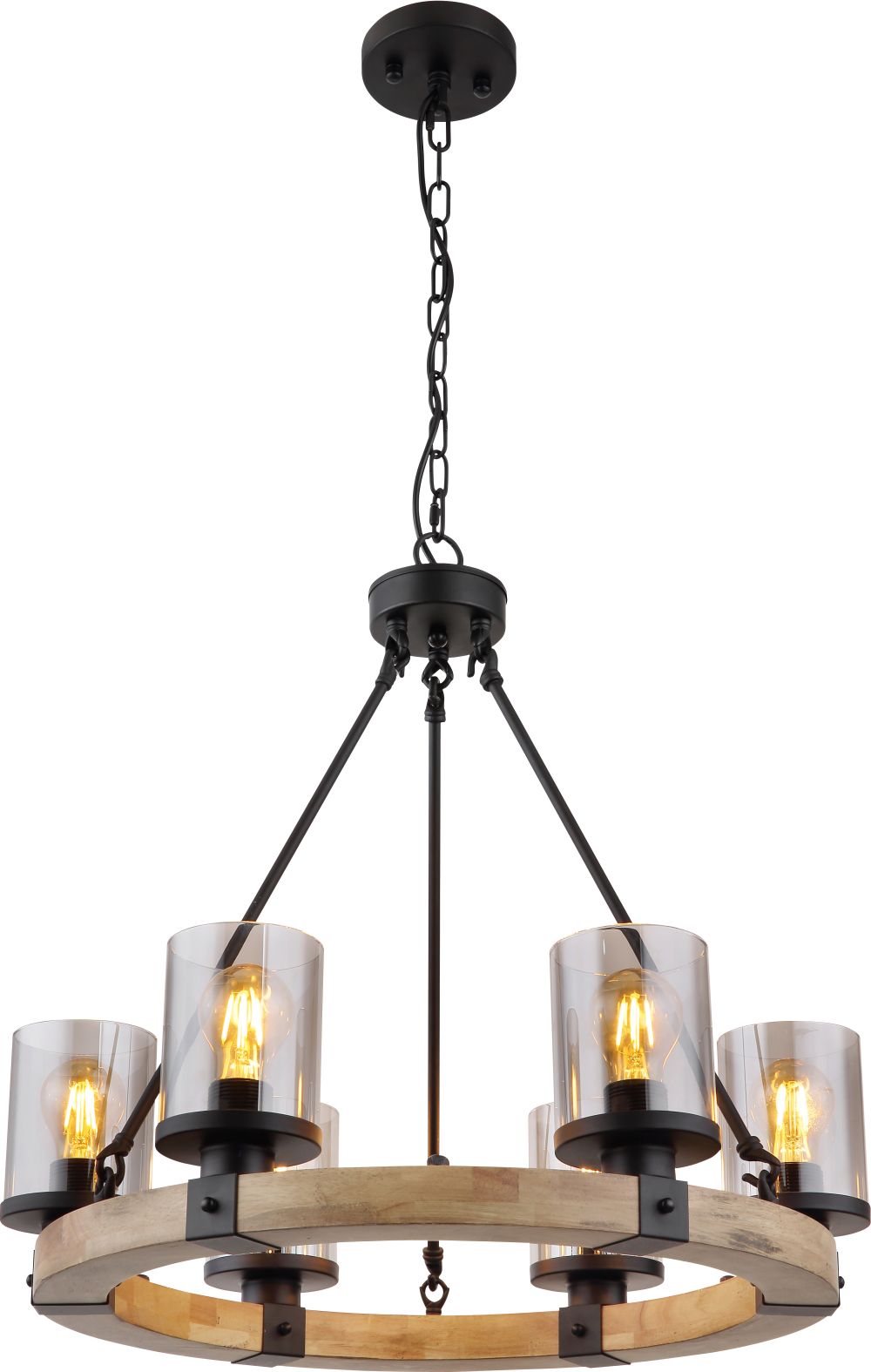 Globo Lighting Lila lampă suspendată 6x60 W negru-fumuriu-lemn 15555-6H