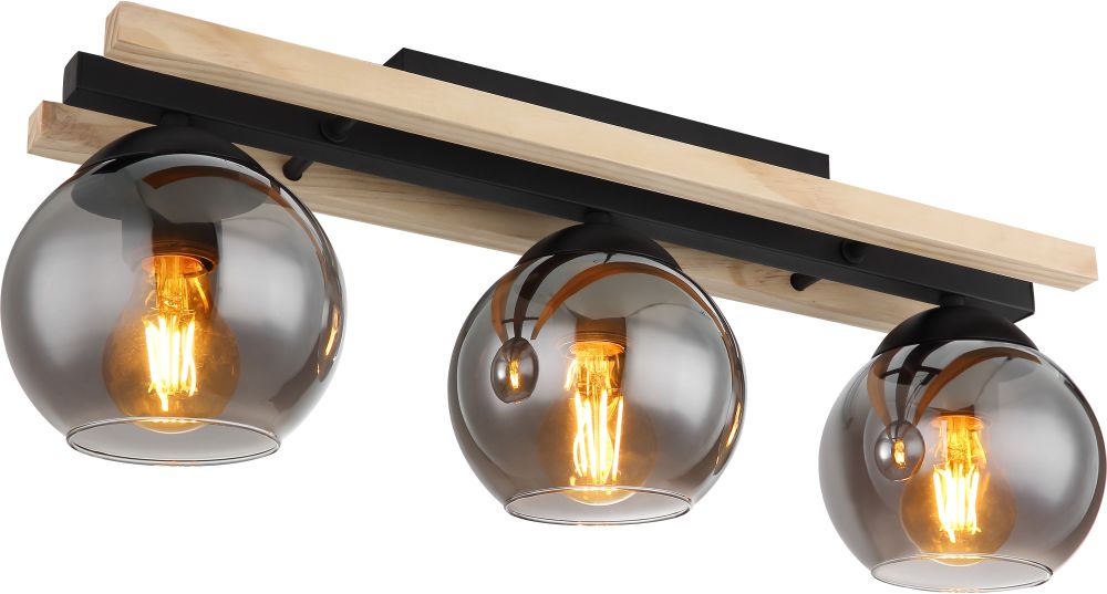 Globo Lighting Conni lampă de tavan 3x25 W negru-fumuriu-lemn 15569-3D