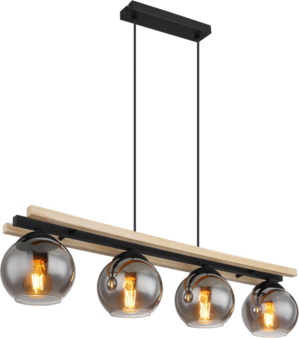 Globo Lighting Conni lampă suspendată 4x25 W negru-fumuriu-lemn 15569-4H