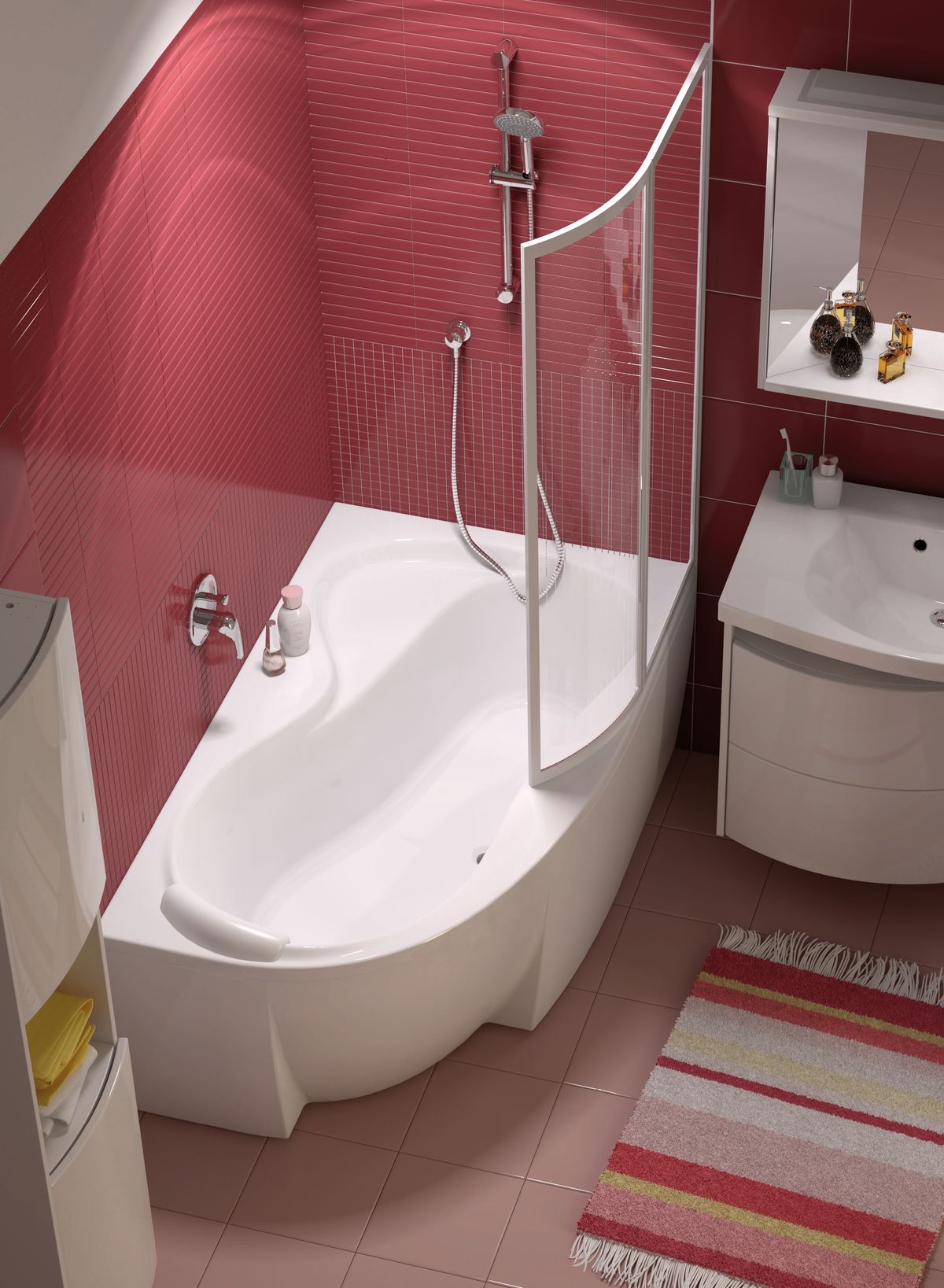 Set cadă de colț Ravak Rosa 95 C561000000, sifon pentru cadă Ravak X01305, GPX2240140
