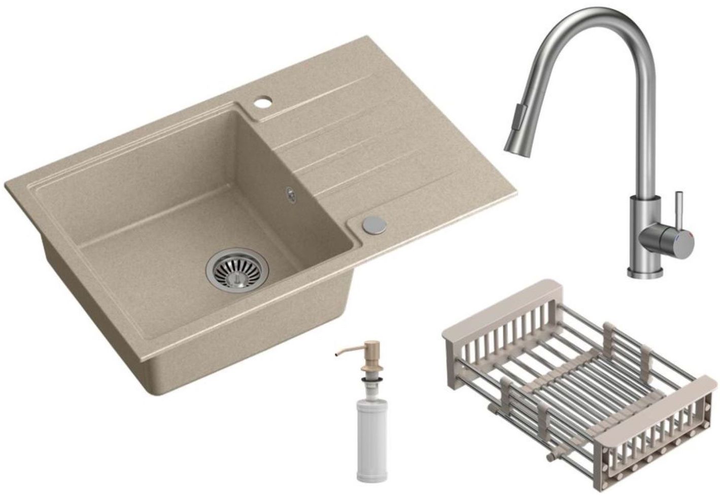 Quadron Comfort 111 chiuveta cu baterie și accesorii bej/oțel HCQP7850BEZK_3673500BS