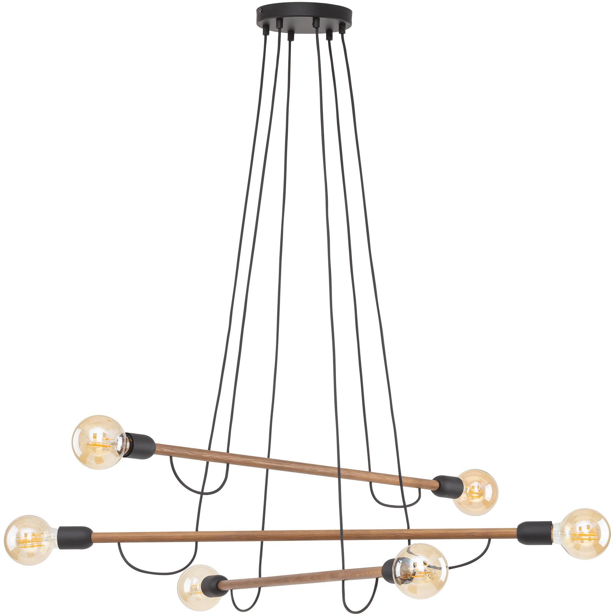 TK Lighting Helix lampă suspendată 6x15 W negru-lemn 4950