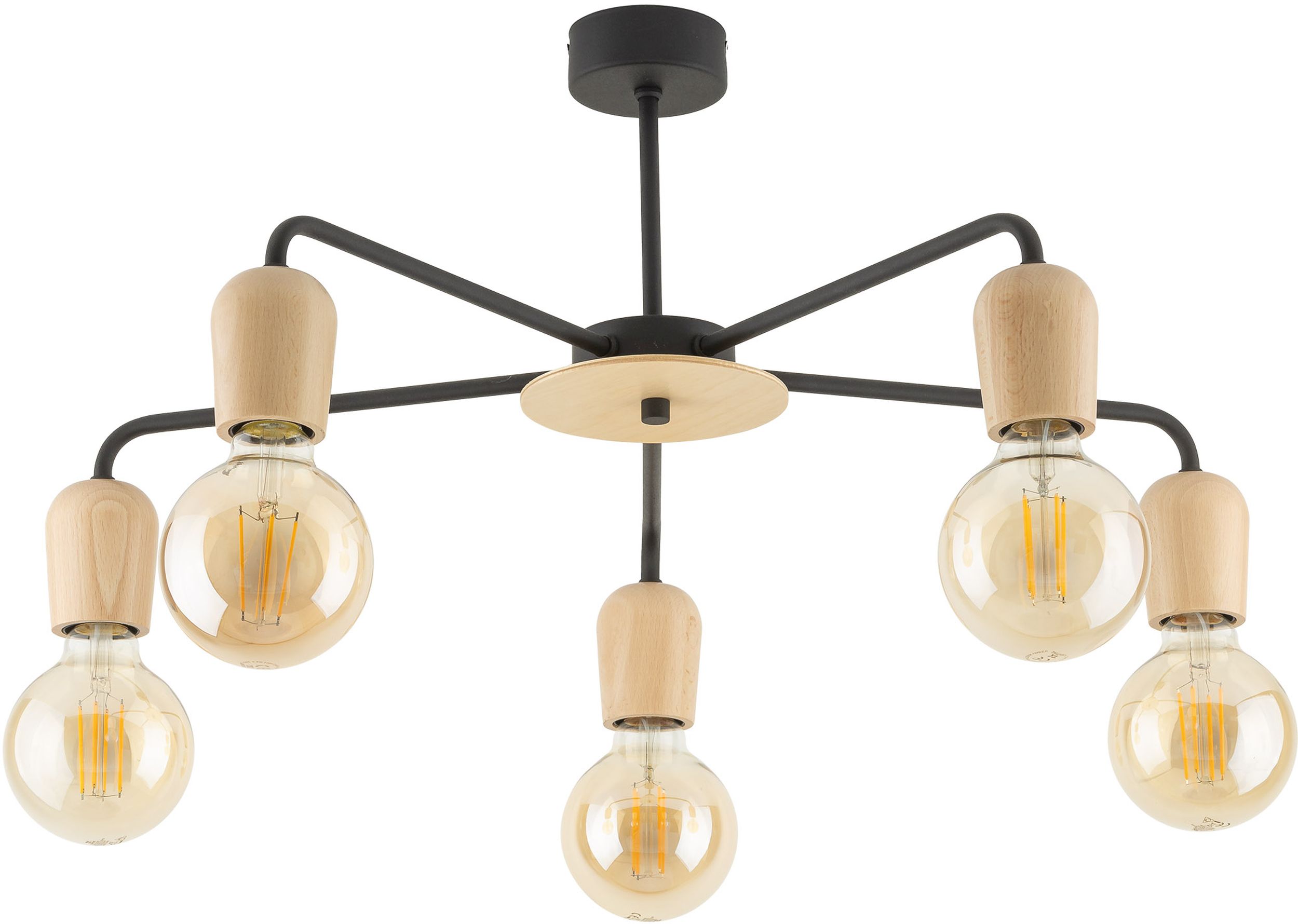TK Lighting Miriam lampă de tavan 5x15 W negru-lemn 4969