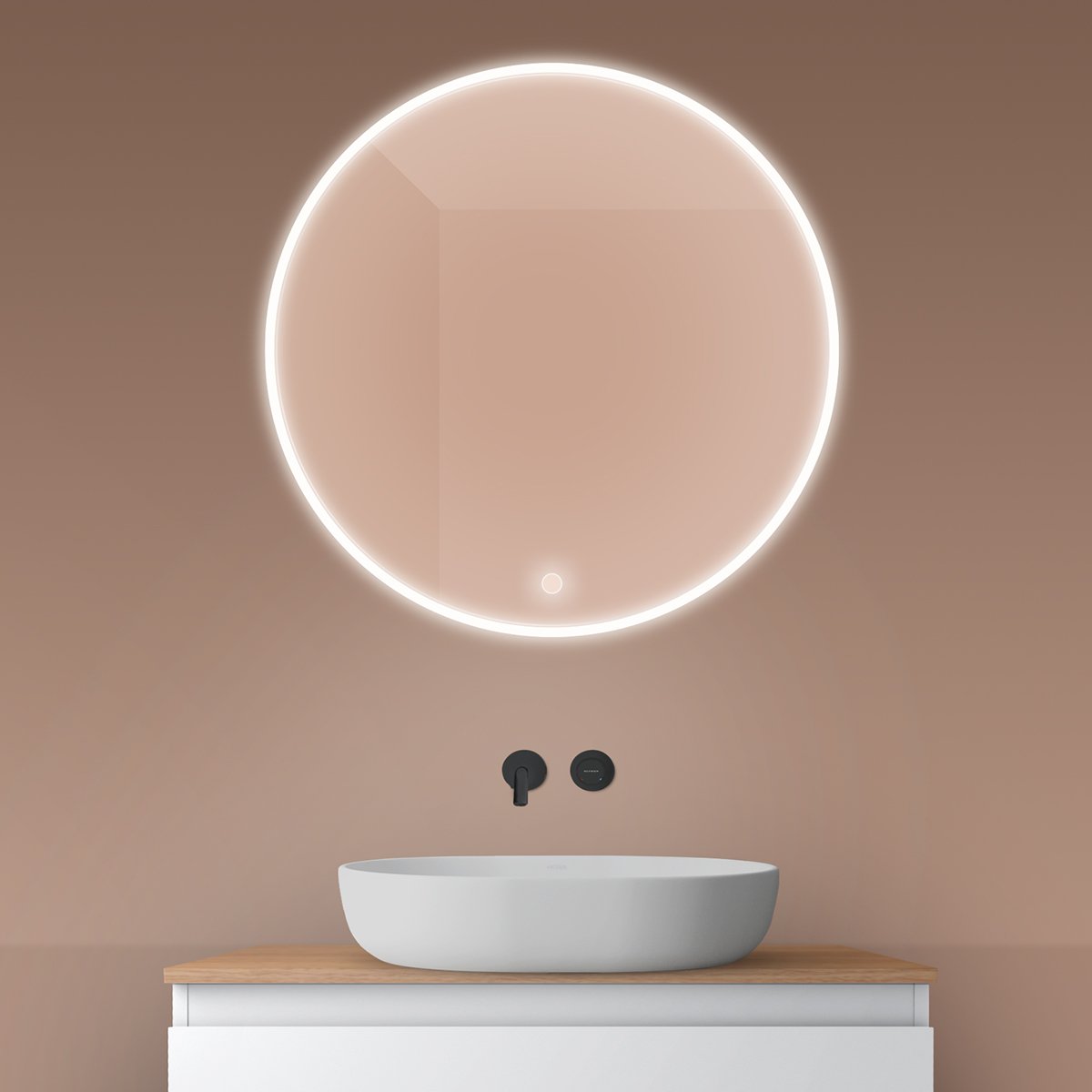 Oltens Nordlis oglindă 80x80 cm rotund cu iluminare cu covoraș de încălzire 64101000