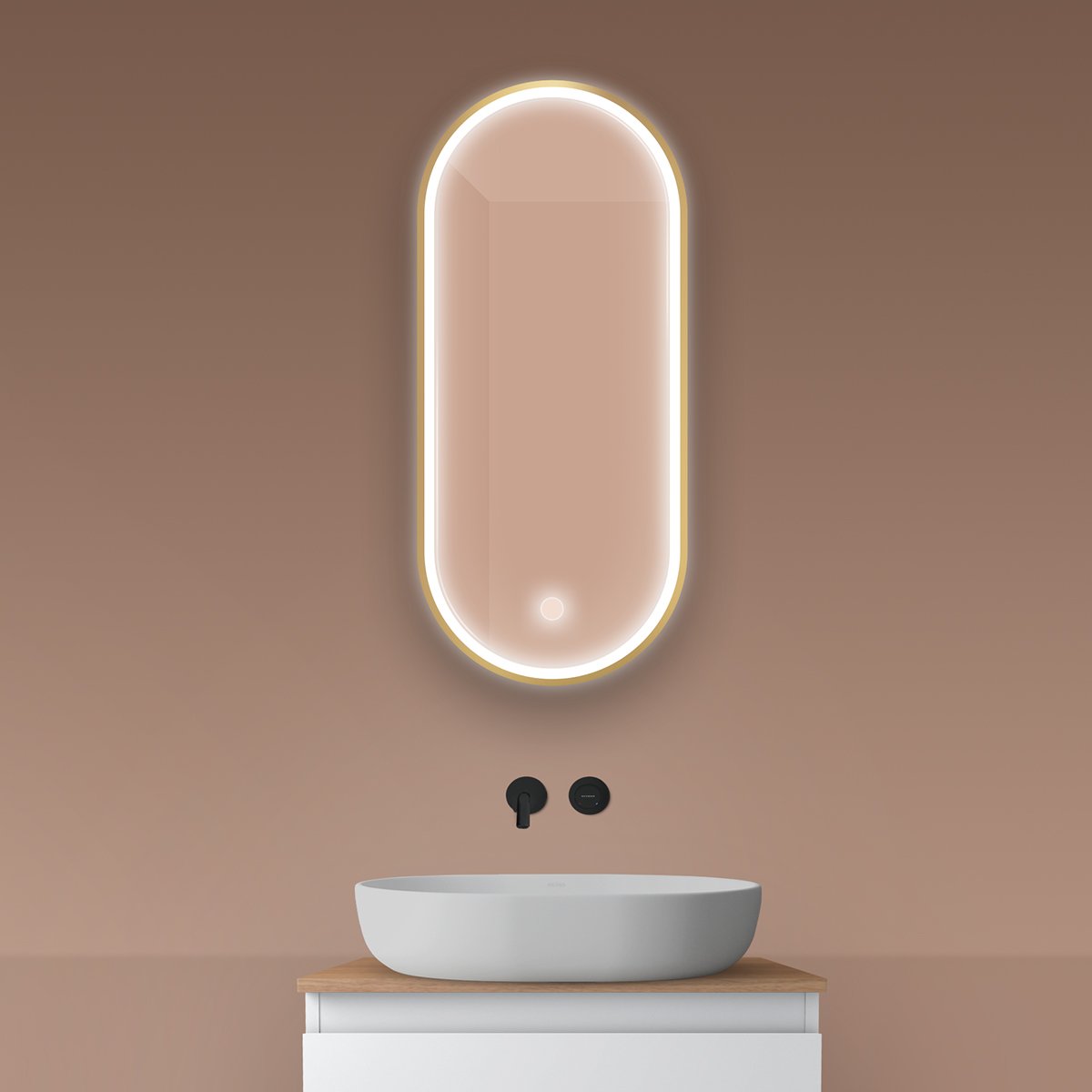 Oltens Nordlis oglindă 40x90 cm oval cu iluminare cu covoraș de încălzire auriu 64103800