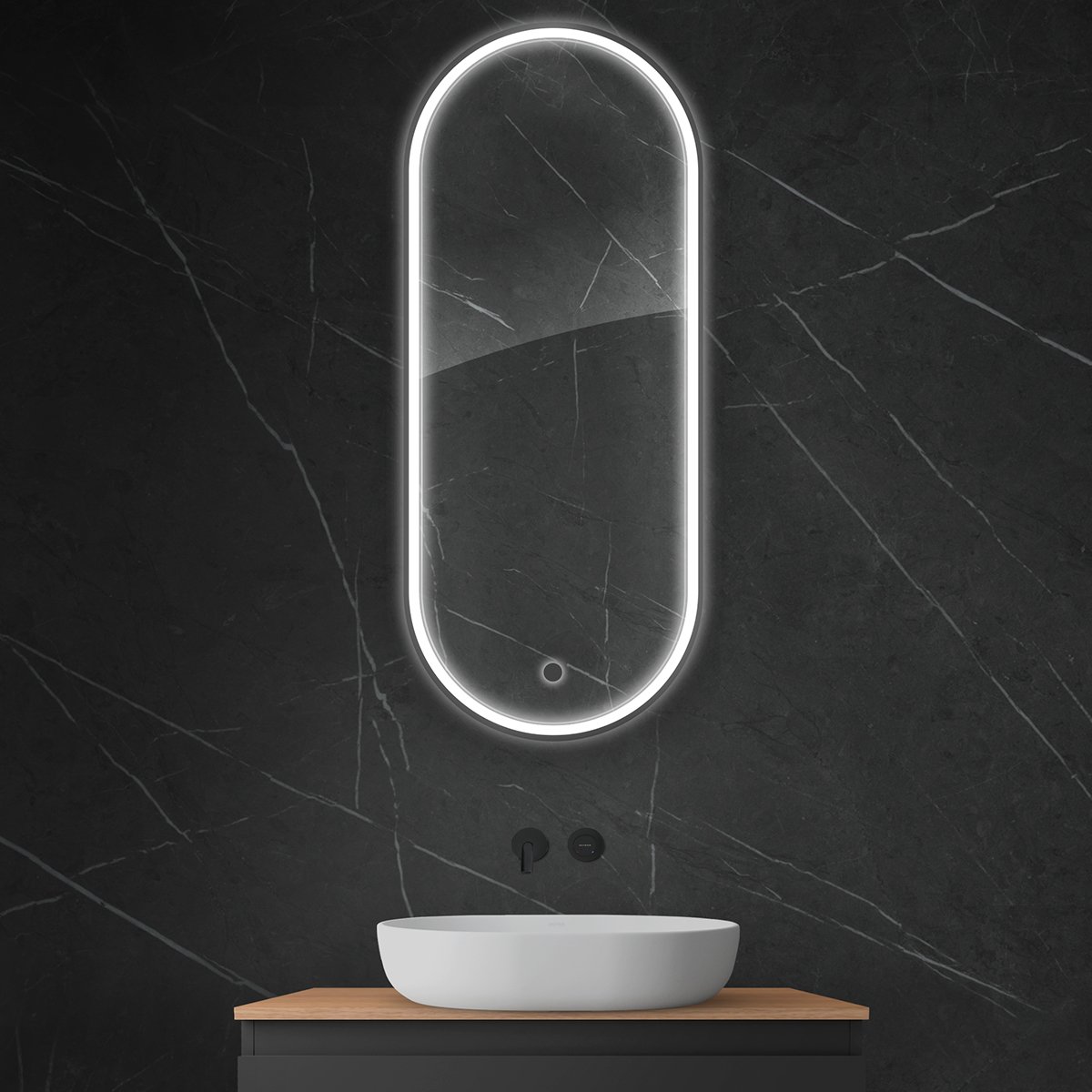 Oltens Nordlis oglindă 50x120 cm oval cu iluminare cu covoraș de încălzire negru 64104300