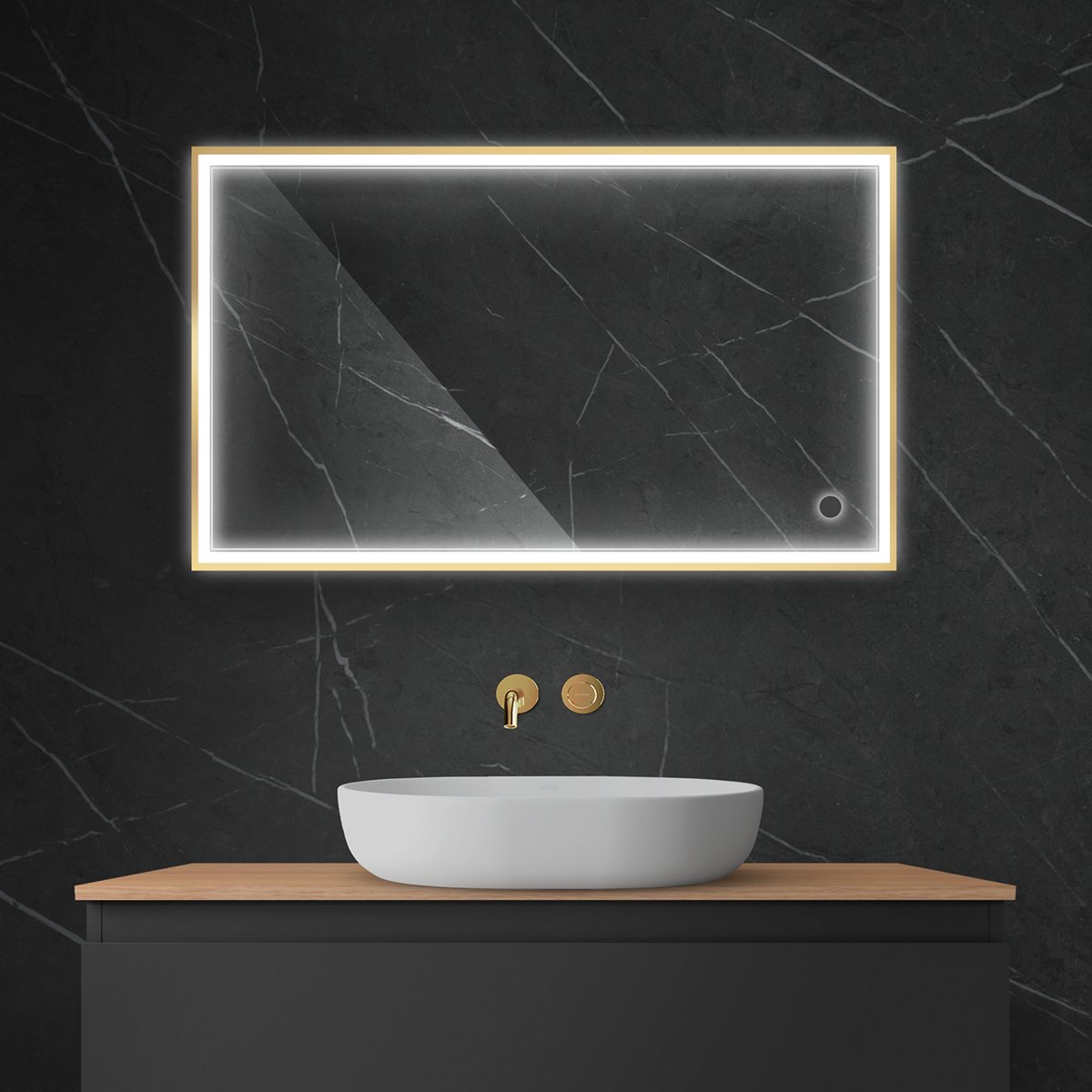 Oltens Nordlis oglindă 60x100 cm dreptunghiular cu iluminare cu covoraș de încălzire auriu 64106800