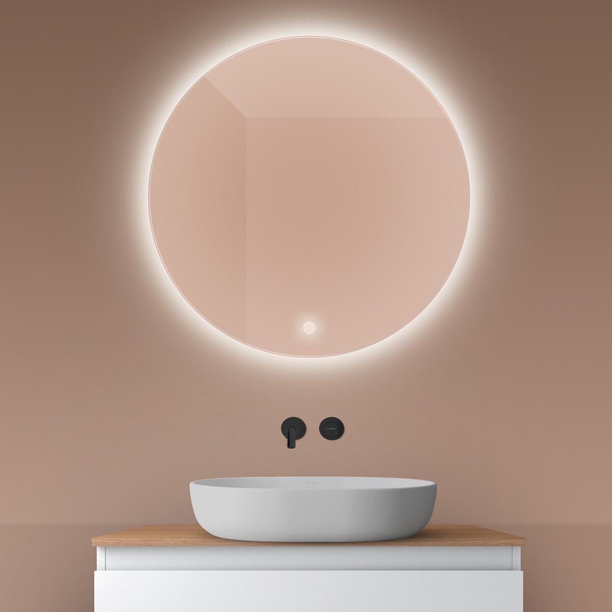 Oltens Nordlis oglindă 80x80 cm rotund cu iluminare cu covoraș de încălzire 64109000