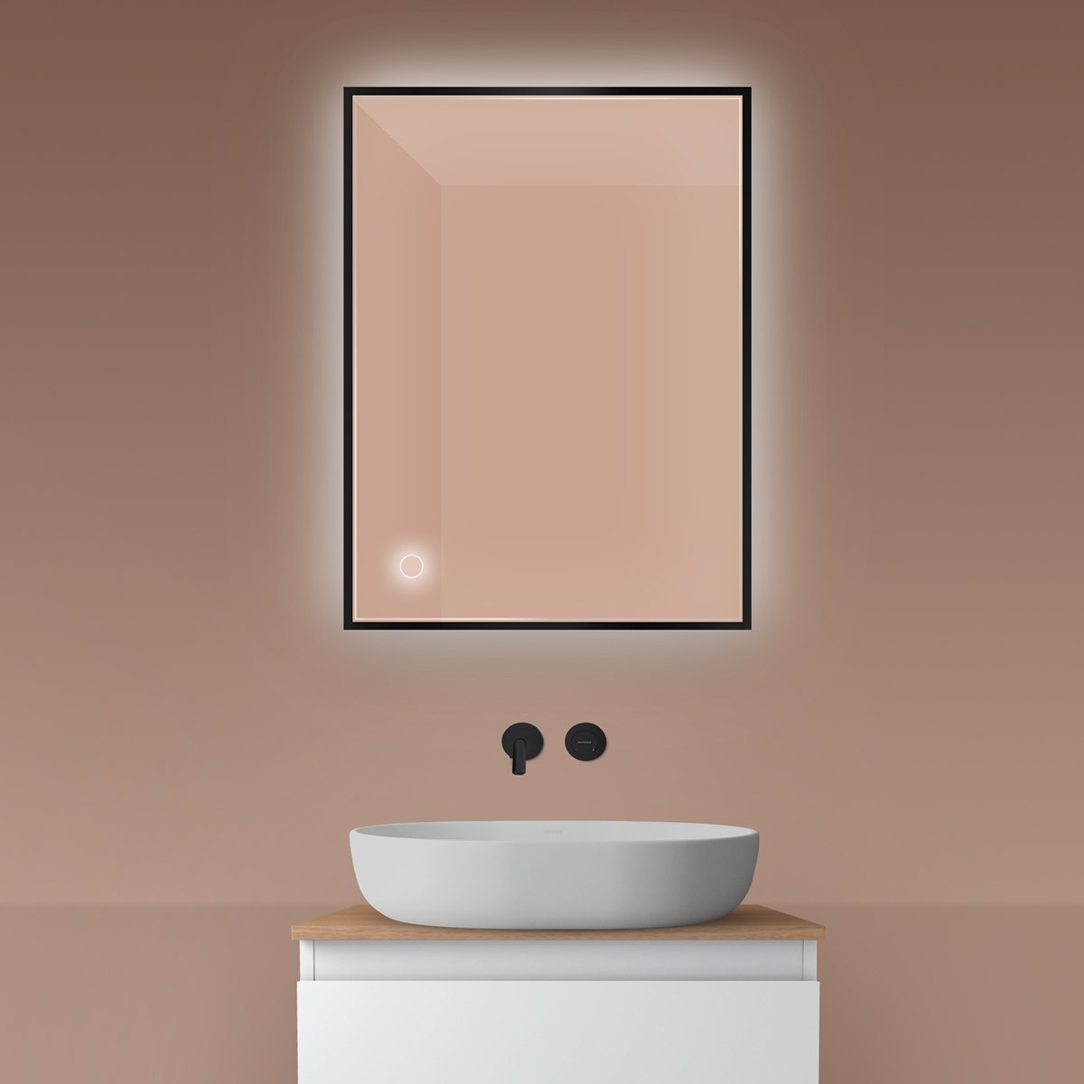 Oltens Nordlis oglindă 60x80 cm dreptunghiular cu iluminare cu covoraș de încălzire negru 64115300