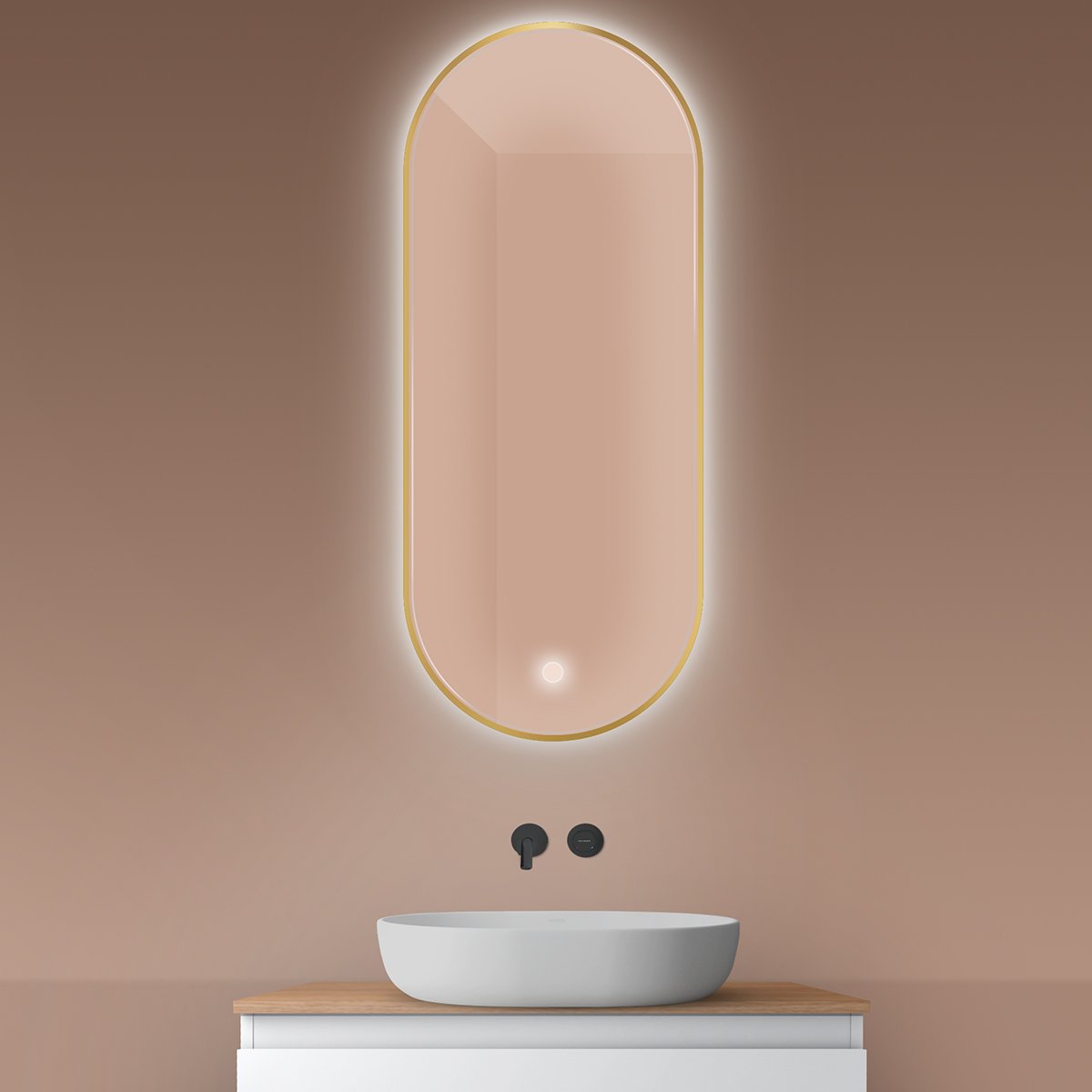 Oltens Nordlis oglindă 50x120 cm oval cu iluminare cu covoraș de încălzire auriu 64114800