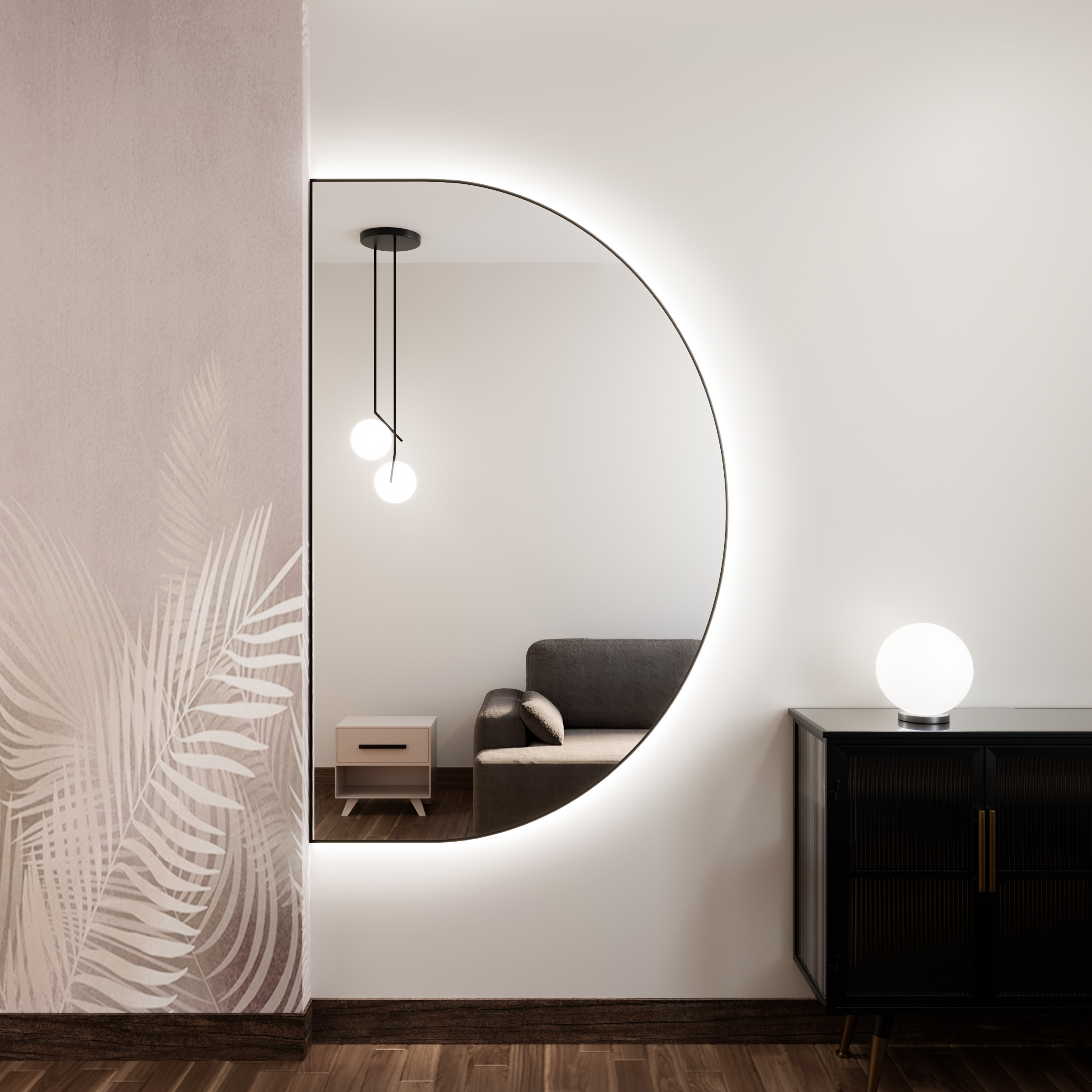 Baltica Design Tiny Border Semi Round oglindă 130x75 cm cu iluminare negru 5904107927237