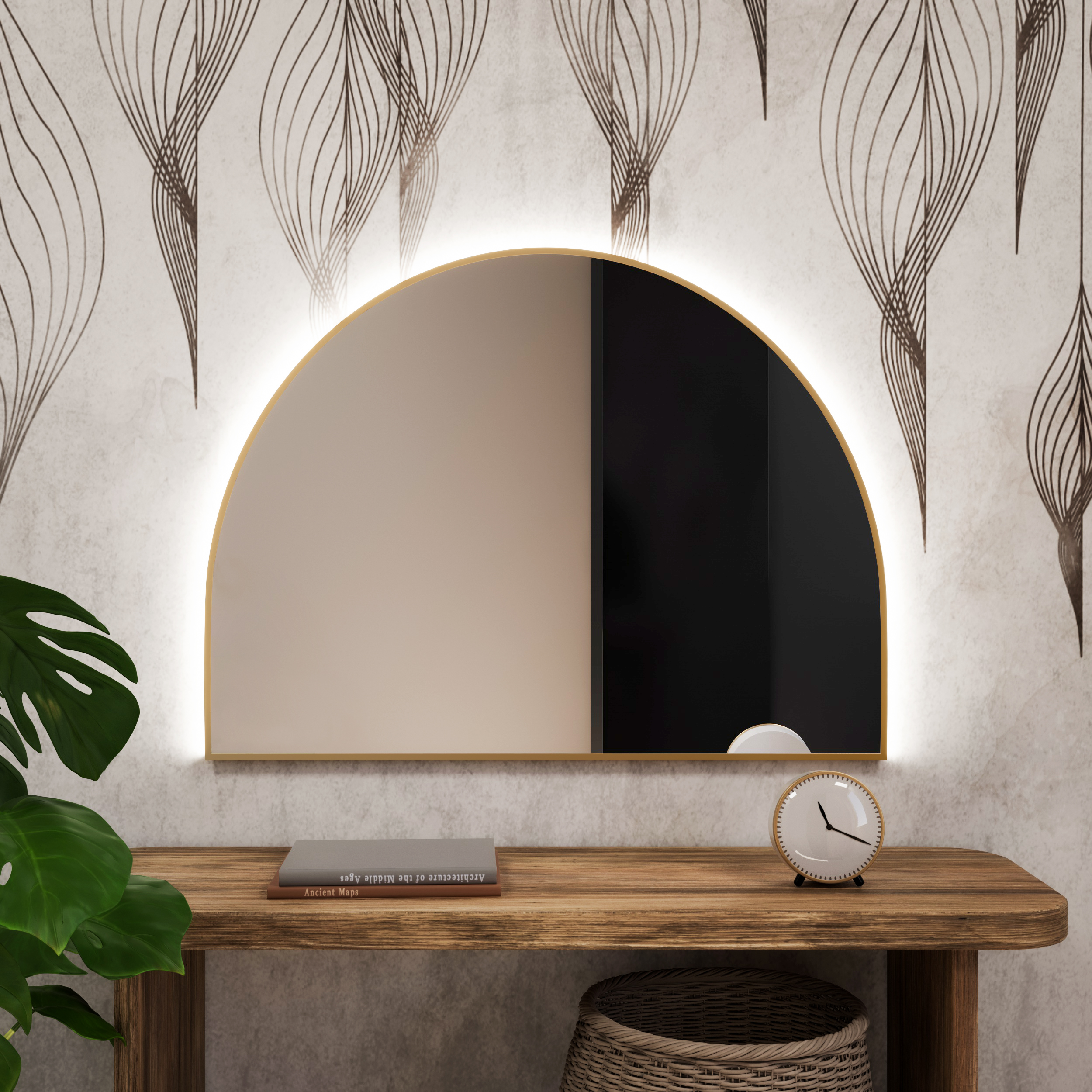 Baltica Design Tiny Border Semi Round oglindă 140x70 cm cu iluminare auriu 5904107927725