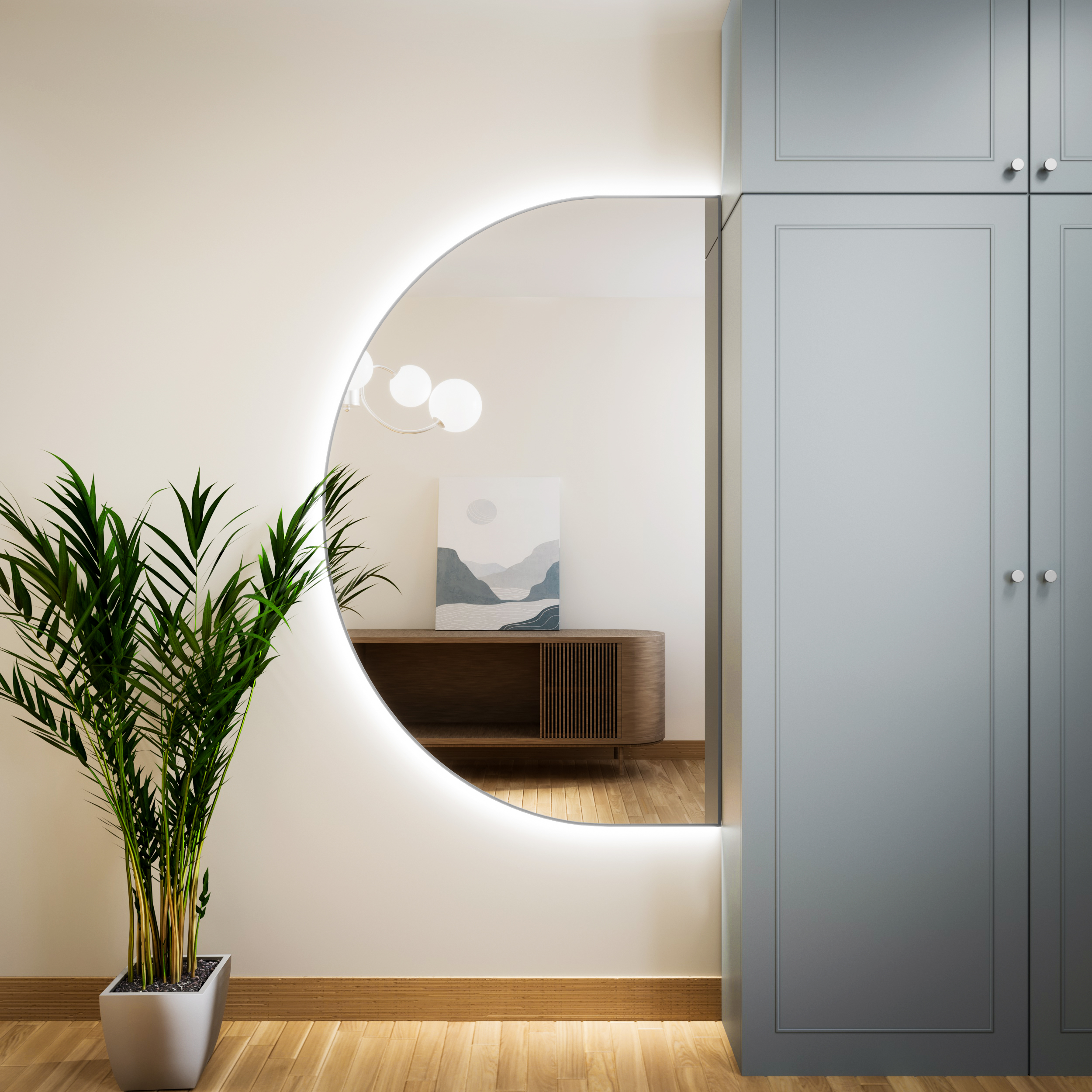 Baltica Design Tiny Border Semi Round oglindă 140x70 cm cu iluminare argint 5904107927497