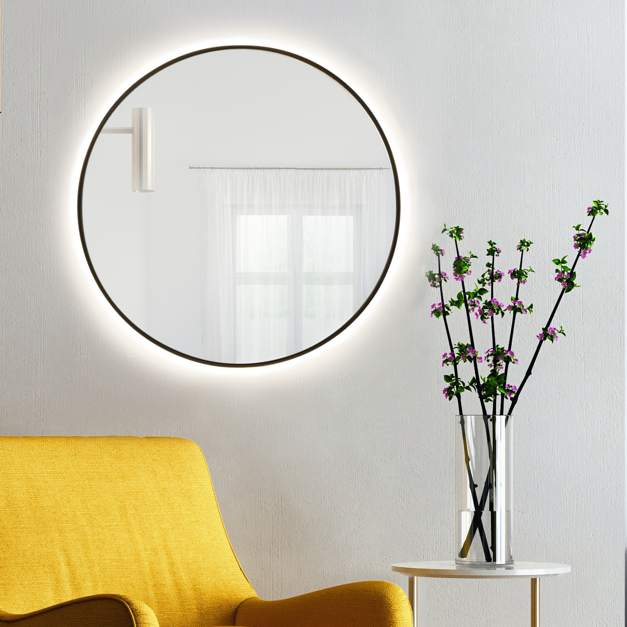 Baltica Design Bright oglindă 80x80 cm rotund cu iluminare cu covoraș de încălzire negru 5904107911489