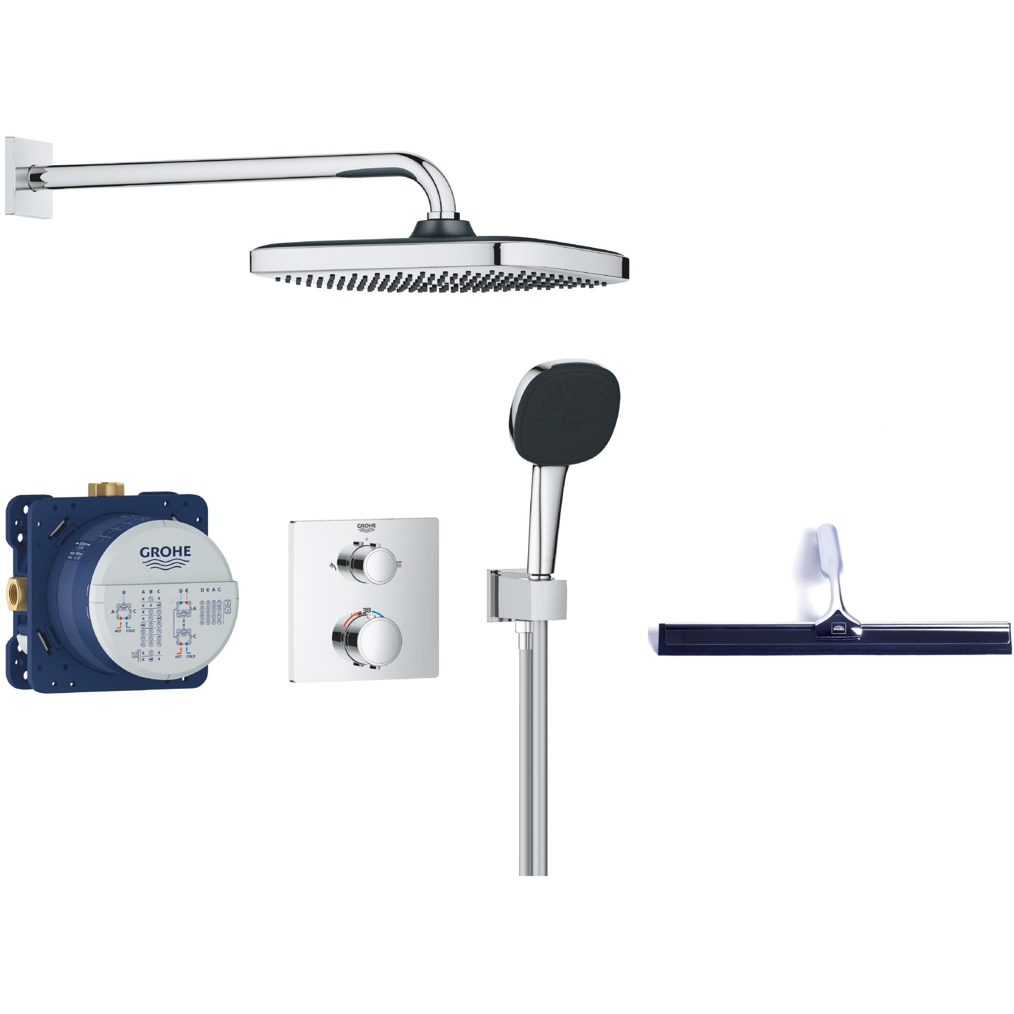 Set set de duș Grohe Vitalio Comfort 34882000, racletă de apă Grohe 4067393055617