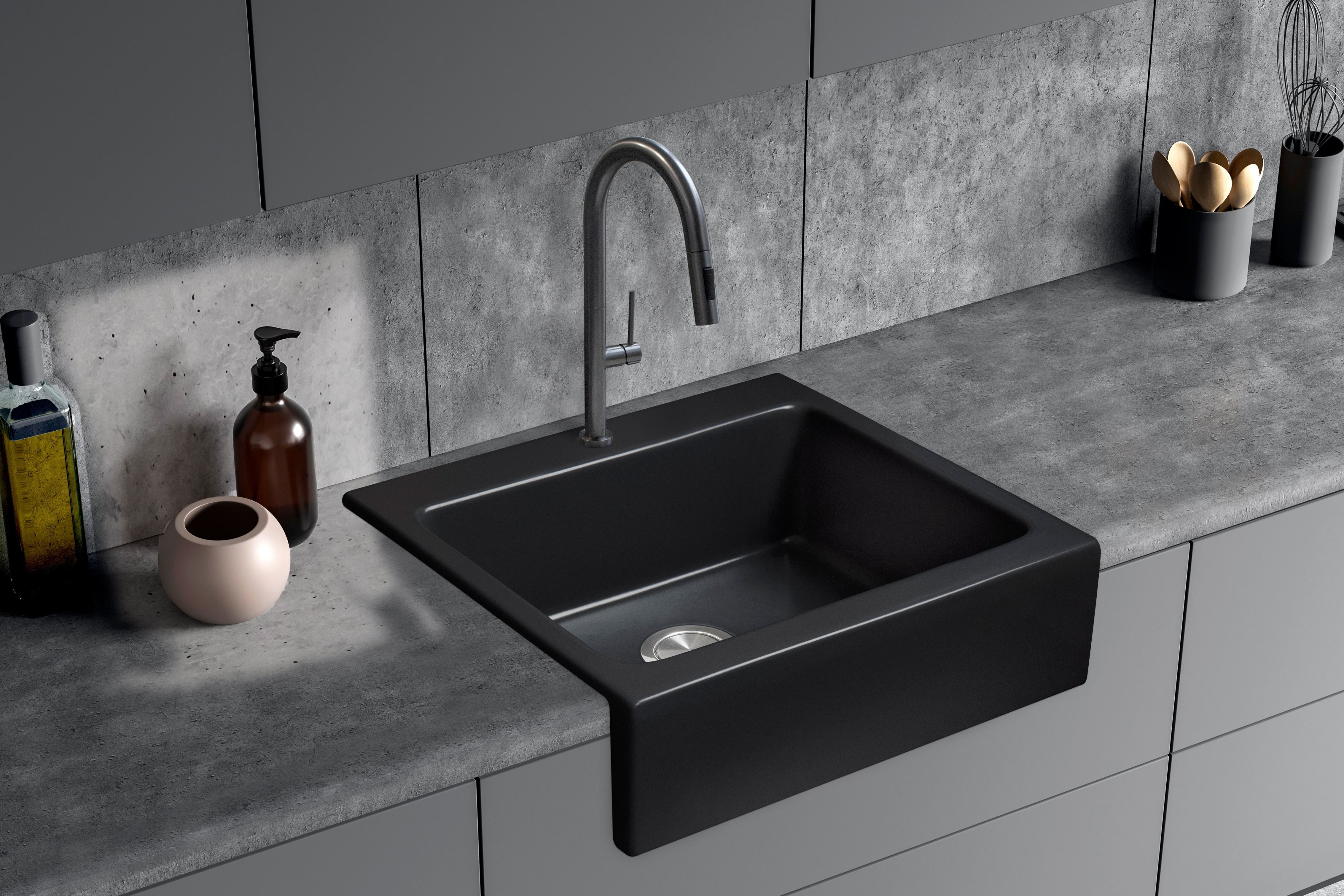 Berg Nova chiuveta din ceramica 66x62 cm negru BRN19C104