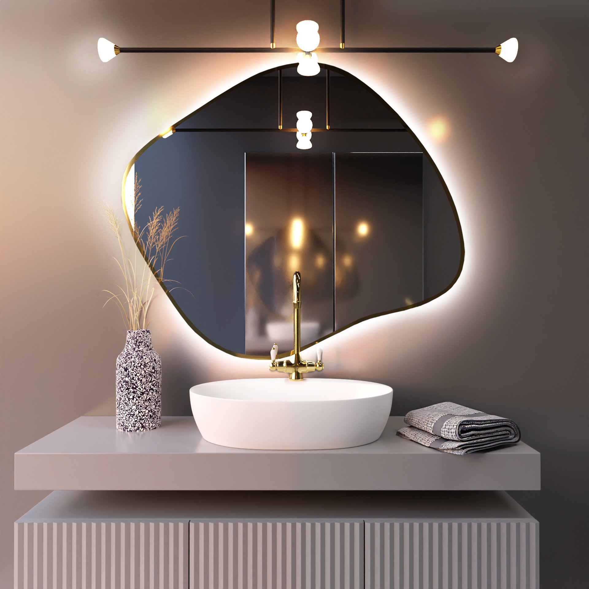 Baltica Design Bright Stain III oglindă 90x77 cm cu iluminare auriu 5904107920603