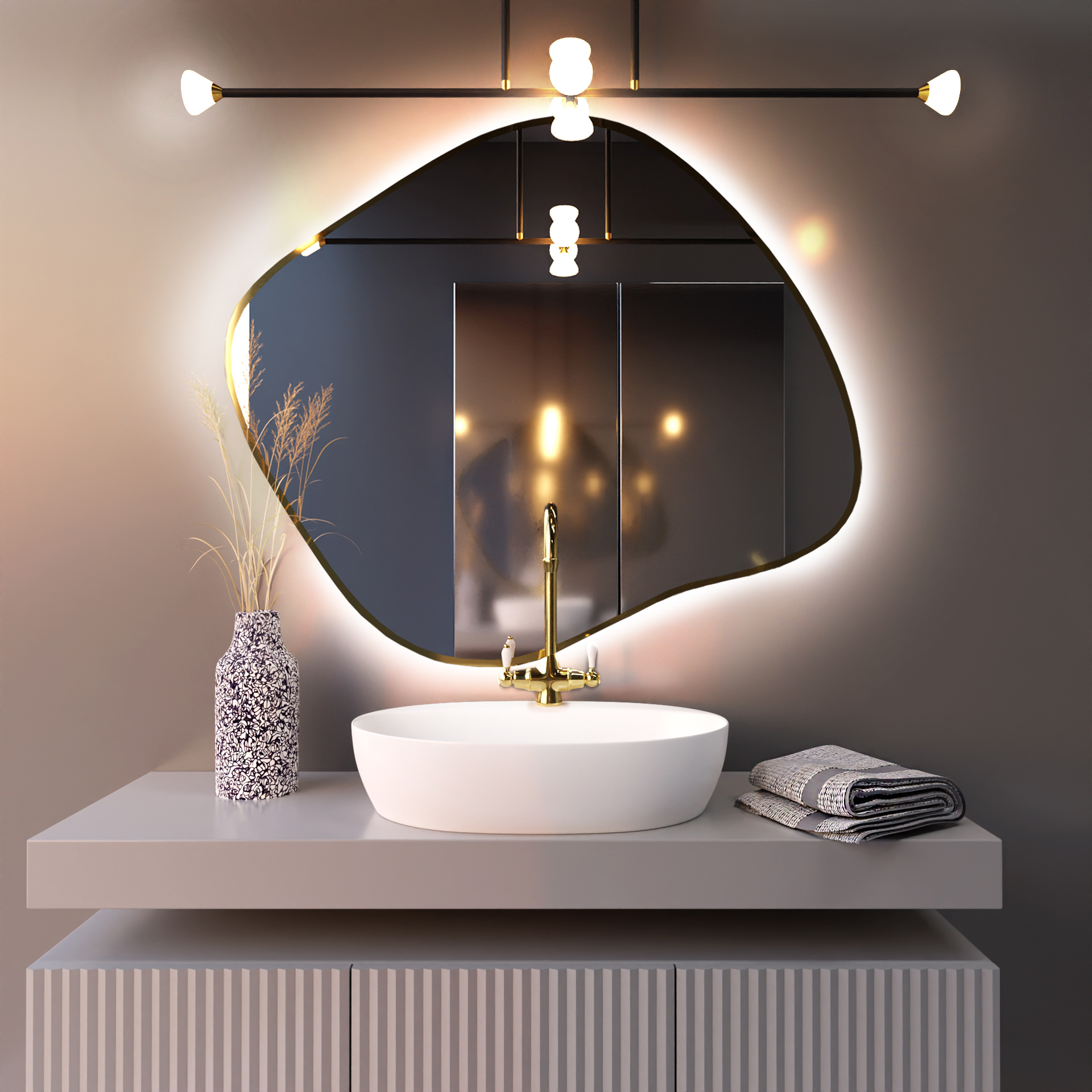 Baltica Design Bright Stain III oglindă 60x52 cm cu iluminare auriu 5904107920504