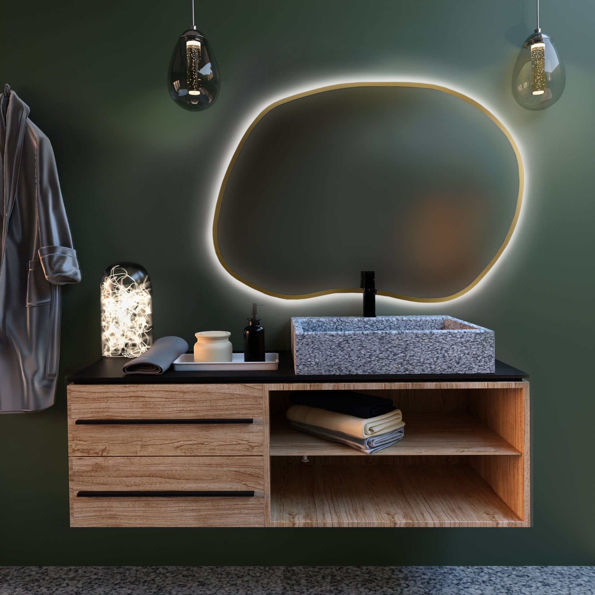 Baltica Design Bright Stain II oglindă 60x43 cm cu iluminare auriu 5904107919799