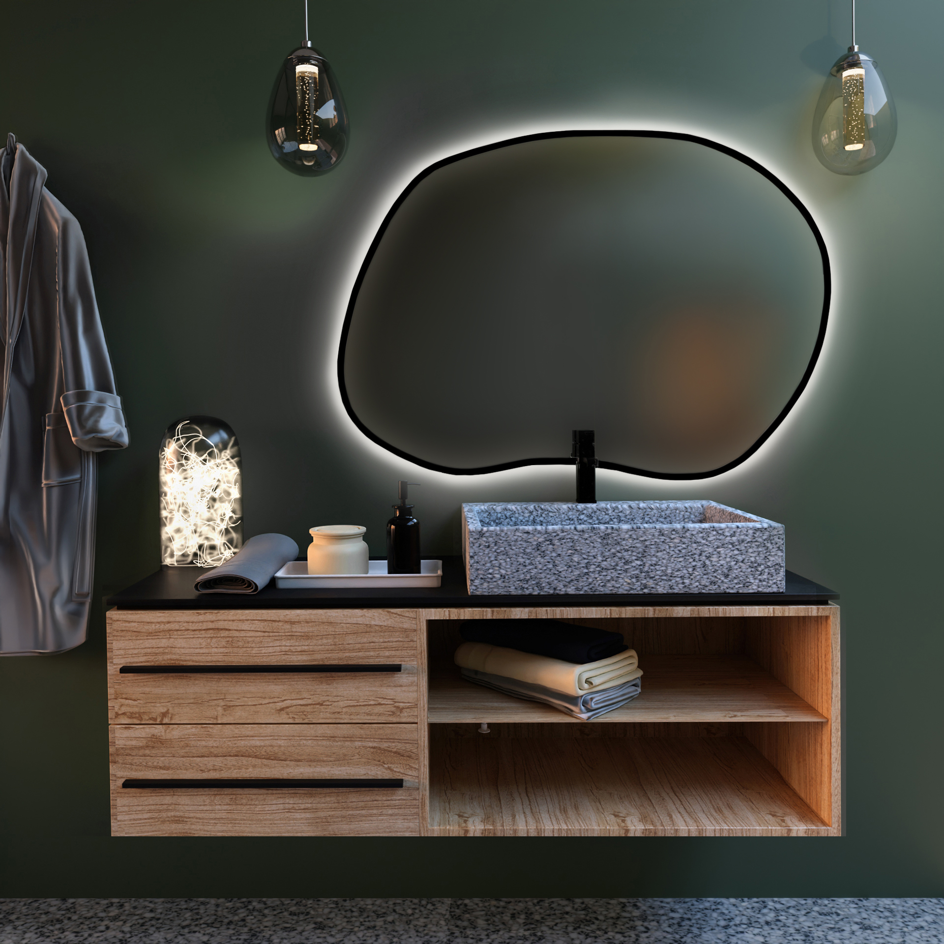 Baltica Design Bright Stain II oglindă 70x50 cm cu iluminare negru 5904107919454