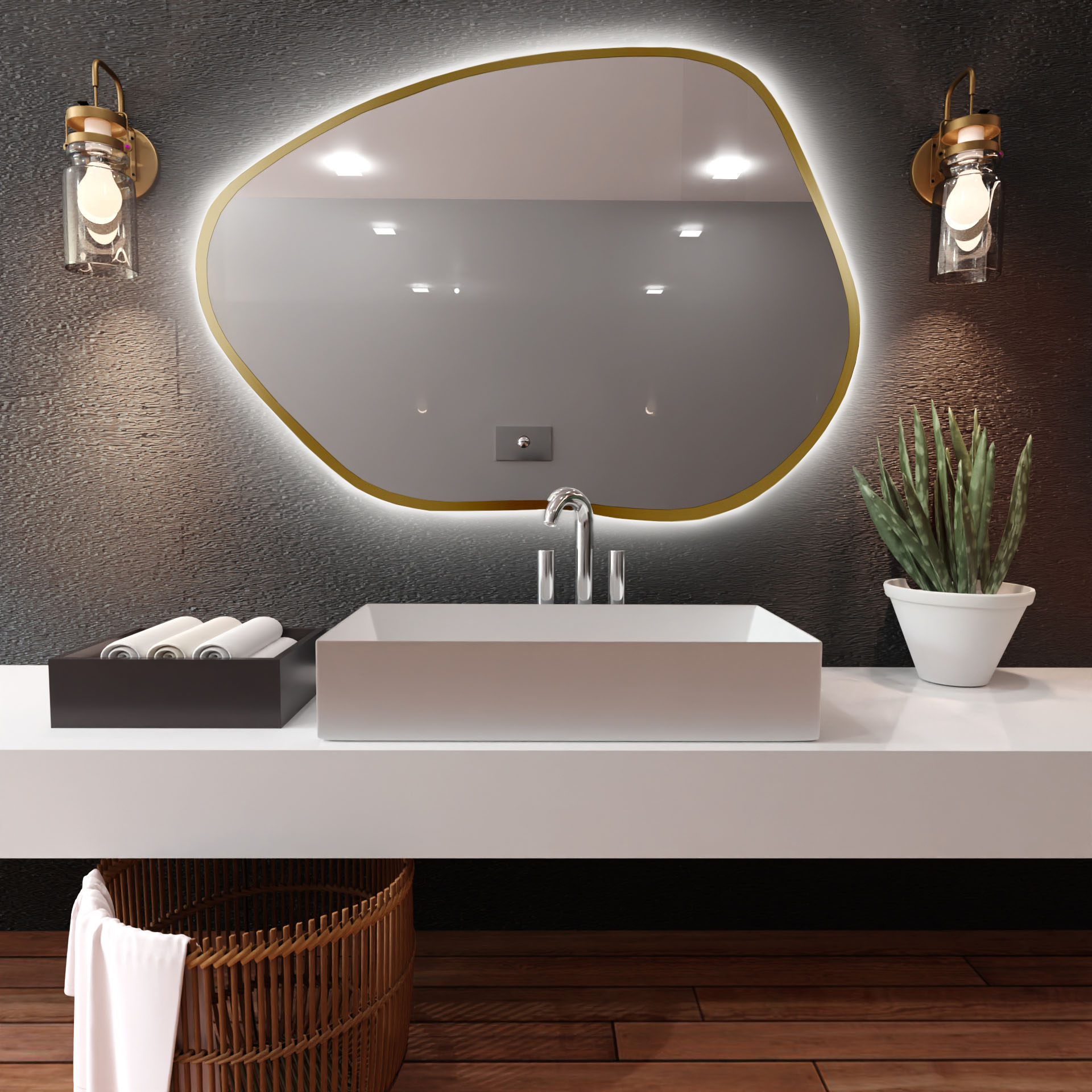 Baltica Design Bright Stain I oglindă 50x36 cm cu iluminare auriu 5904107919034