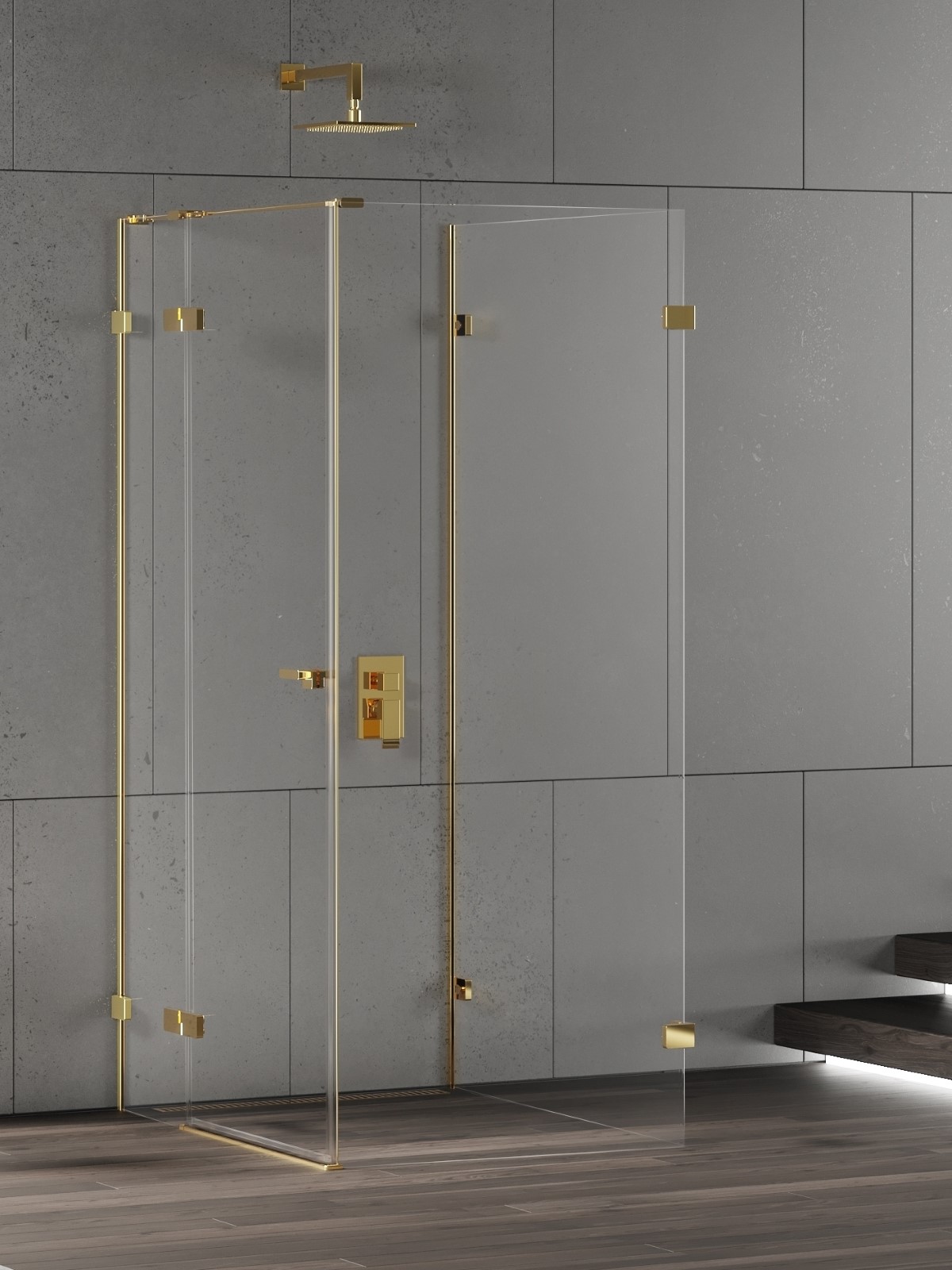 New Trendy Eventa Gold Shine cabină de duș 90x80 cm dreptunghiular auriu luciu/sticlă transparentă EXK-4818