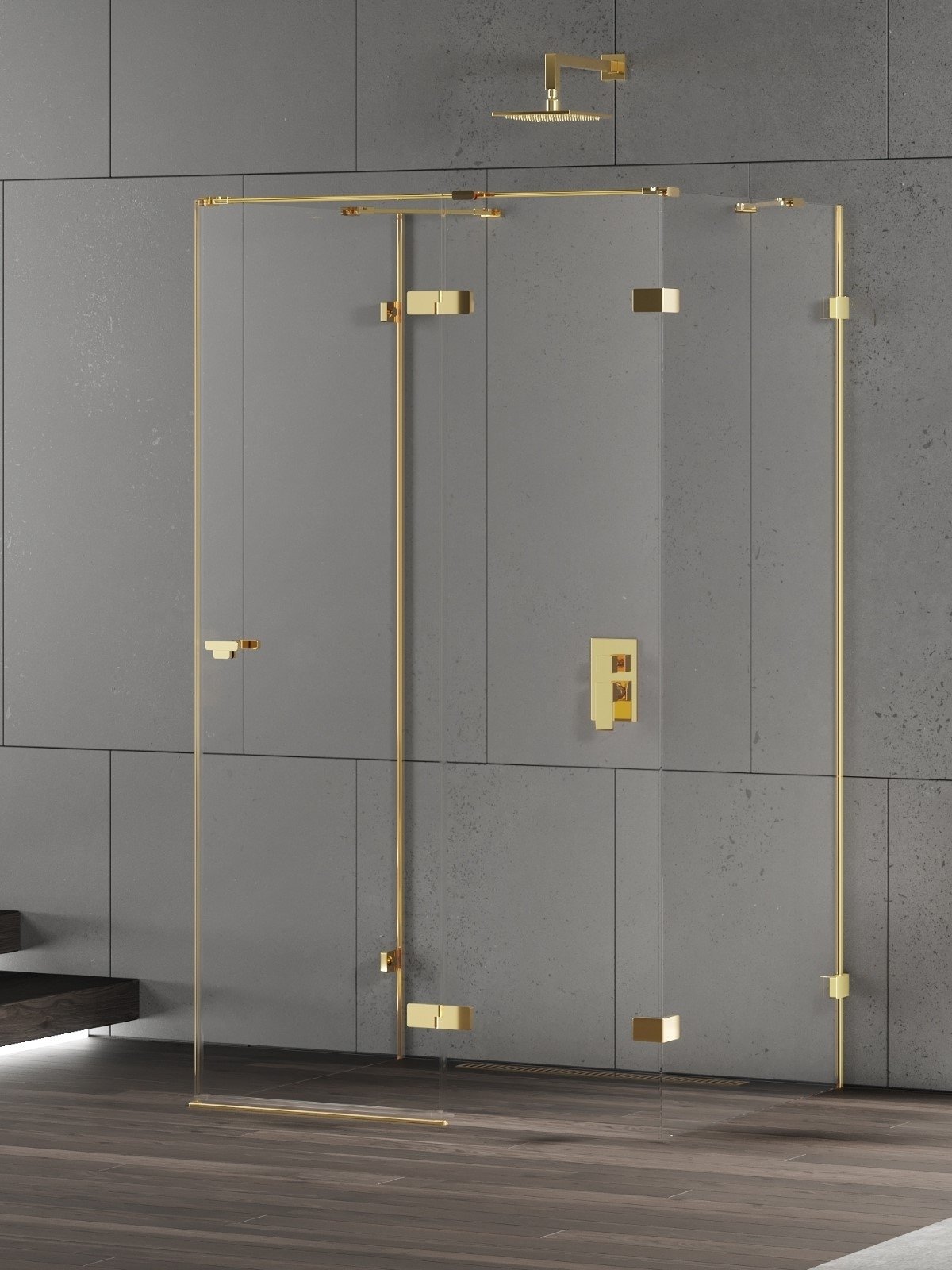 New Trendy Eventa Gold Shine cabină de duș 100x100 cm pătrat auriu luciu/sticlă transparentă EXK-4809