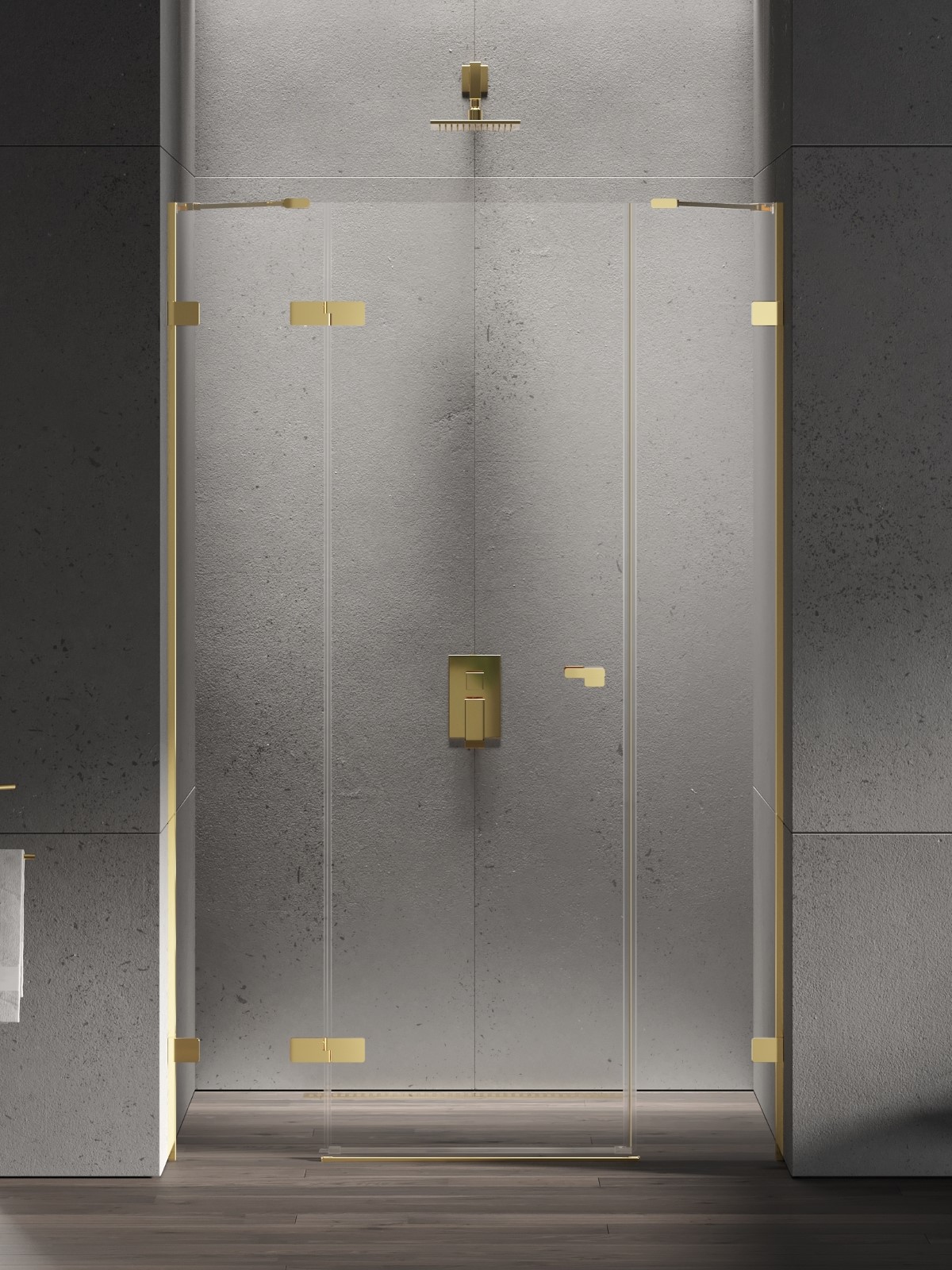 New Trendy Eventa Gold Shine uși de duș 130 cm înclinabilă auriu luciu/sticlă transparentă EXK-4683