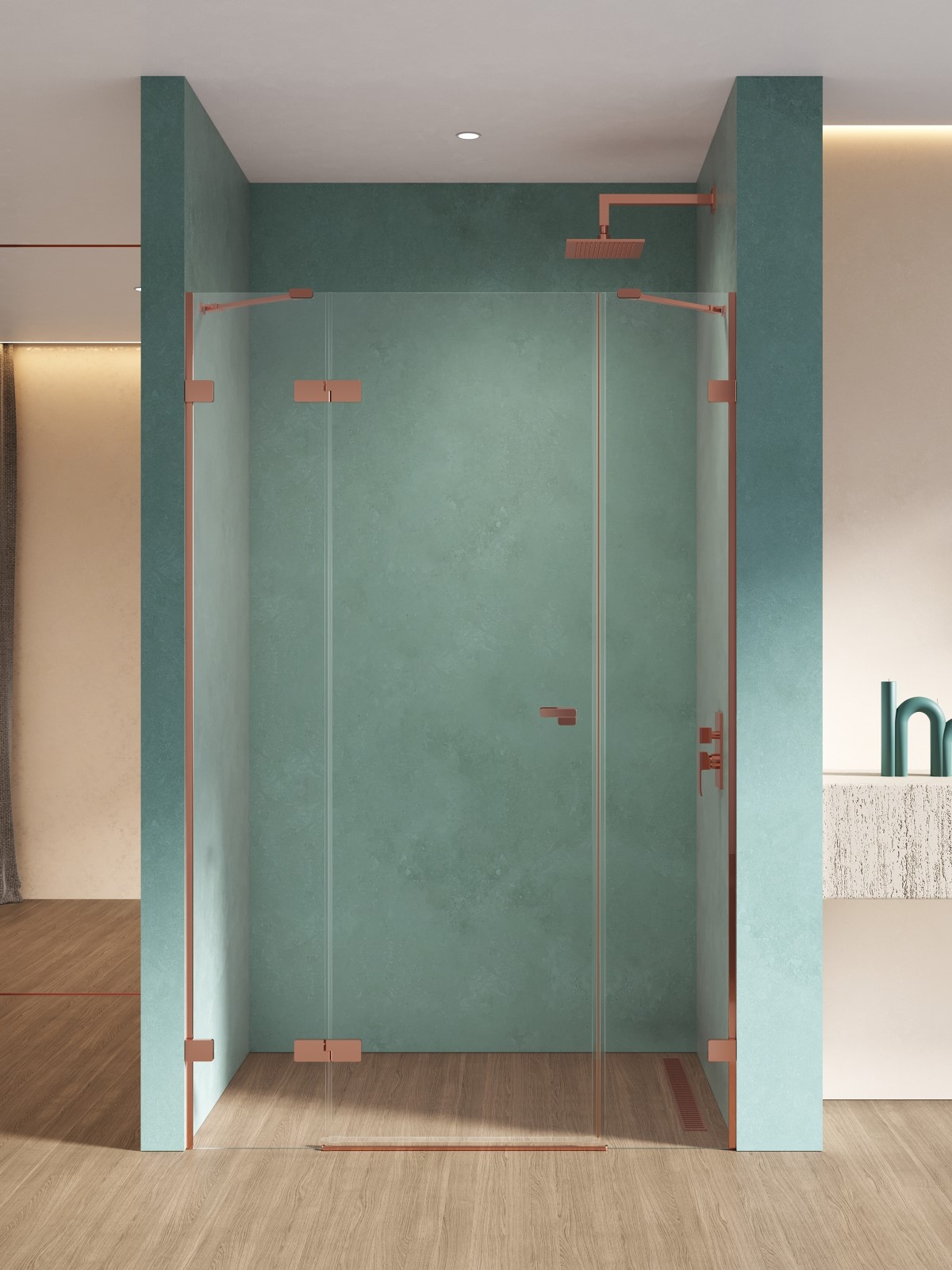New Trendy Eventa Copper Shine uși de duș 150 cm înclinabilă cupru luciu/sticlă transparentă EXK-6366