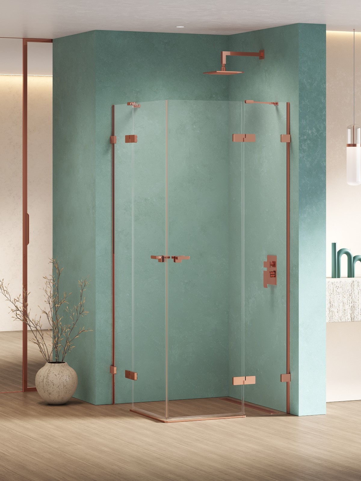 New Trendy Eventa Copper Shine cabină de duș 90x80 cm dreptunghiular cupru luciu/sticlă transparentă EXK-6435