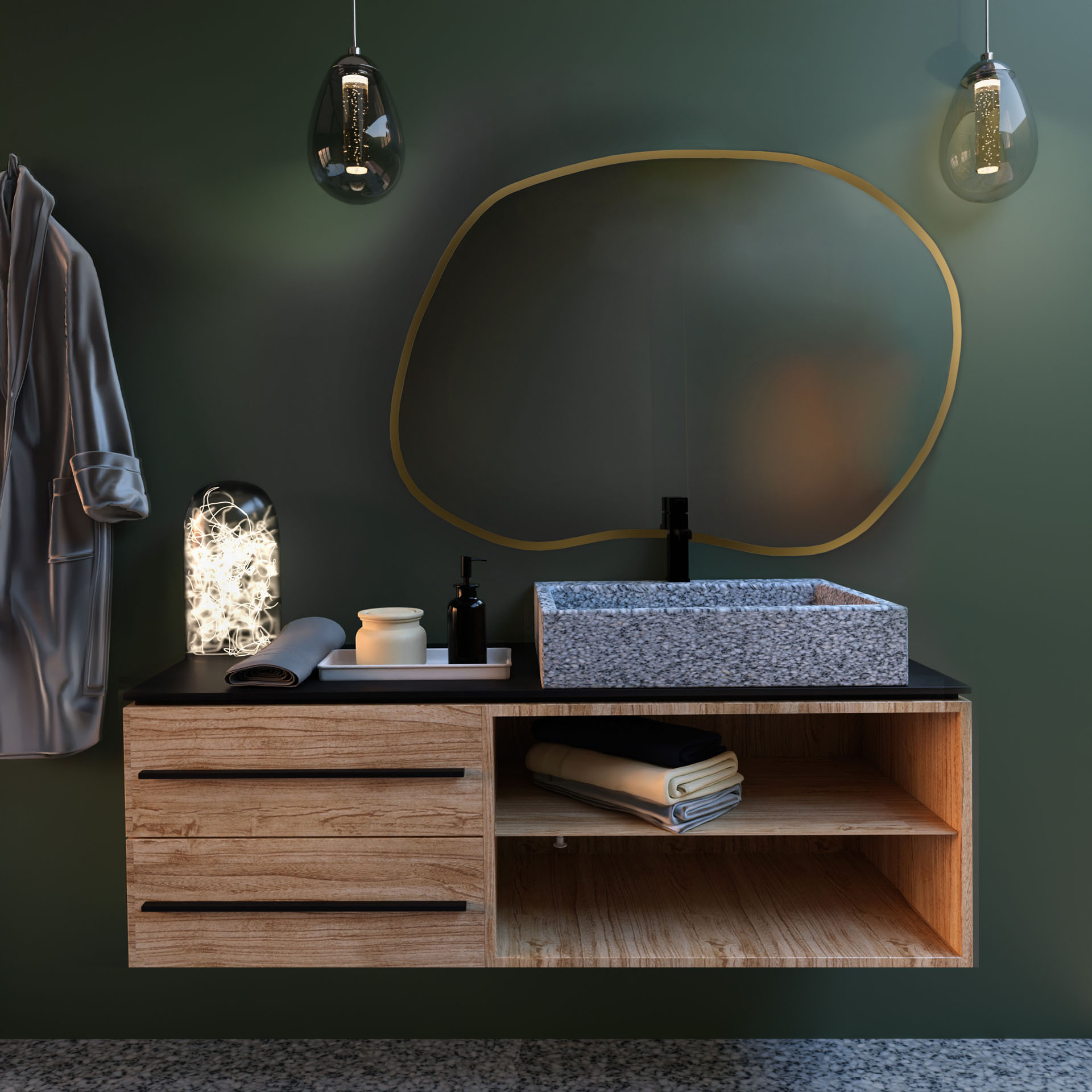 Baltica Design Bright Stain II oglindă 100x70 cm cu iluminare auriu 5904107917504