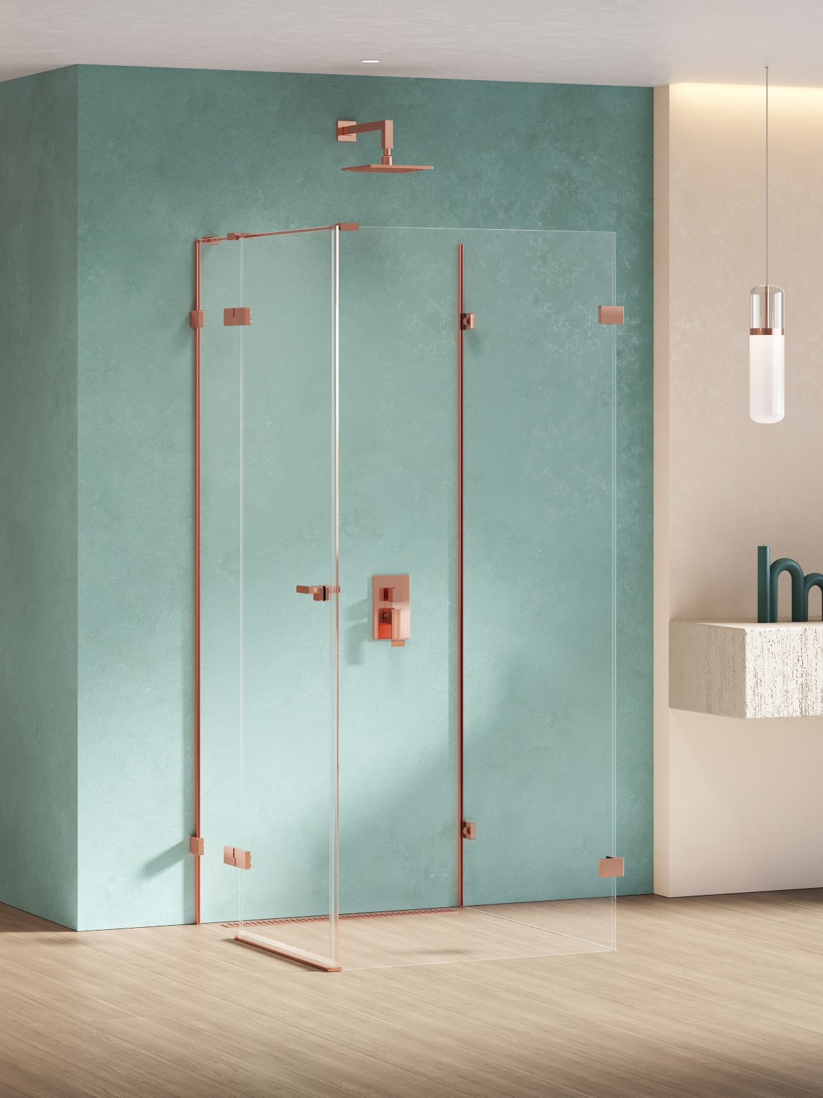 New Trendy Eventa Copper Shine cabină de duș 80x80 cm pătrat cupru luciu/sticlă transparentă EXK-6497