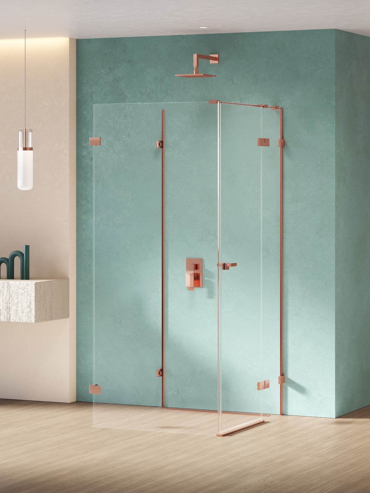 New Trendy Eventa Copper Shine cabină de duș 80x80 cm pătrat cupru luciu/sticlă transparentă EXK-6498