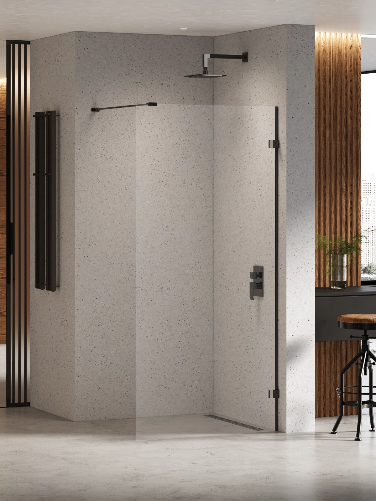 New Trendy Eventa Black Chrome perete cabină de duș walk-in 60 cm negru luciu/sticla transparentă EXK-6294