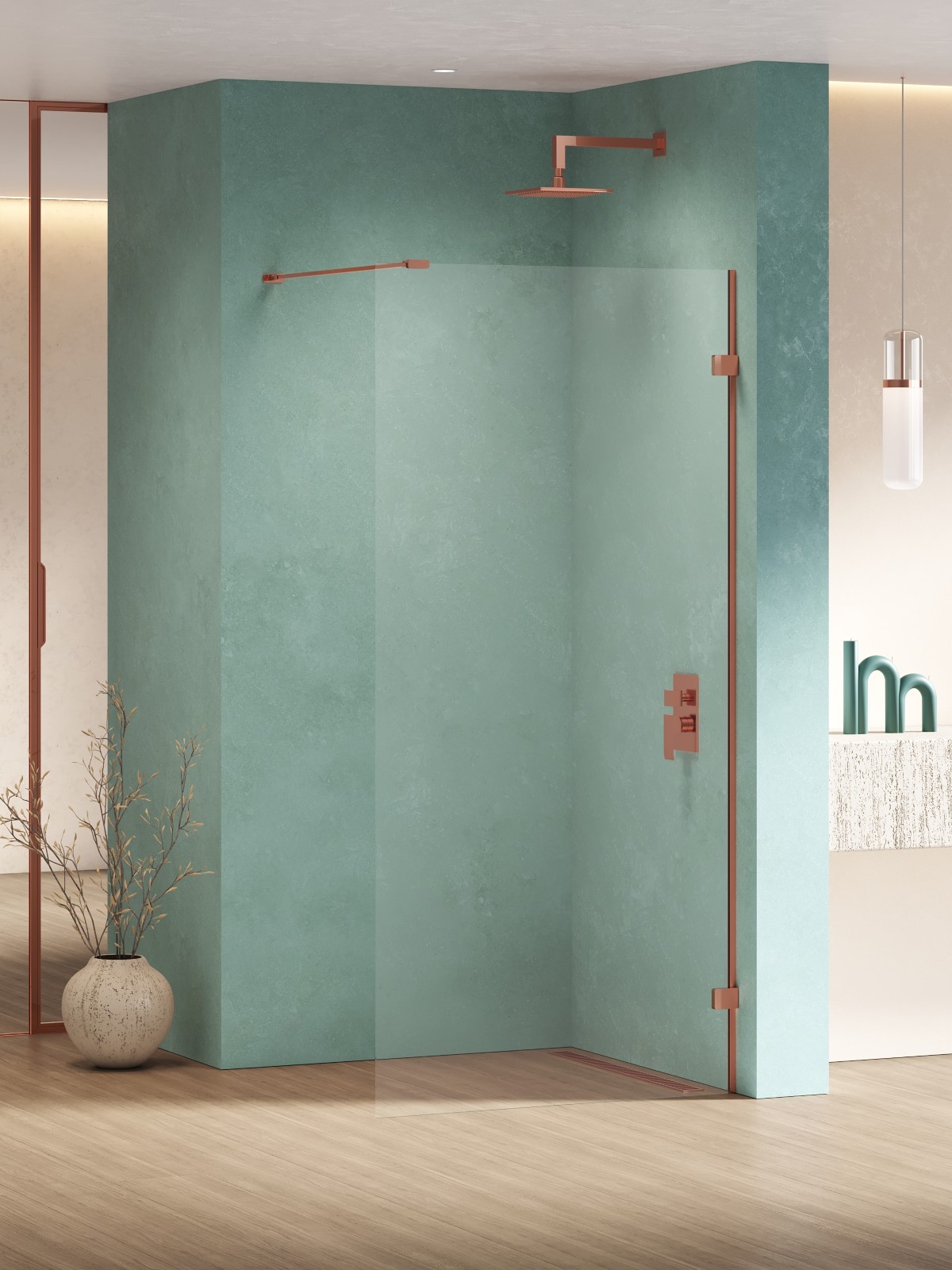 New Trendy Eventa Copper Shine perete cabină de duș walk-in 160 cm cupru luciu/sticla transparentă EXK-6529