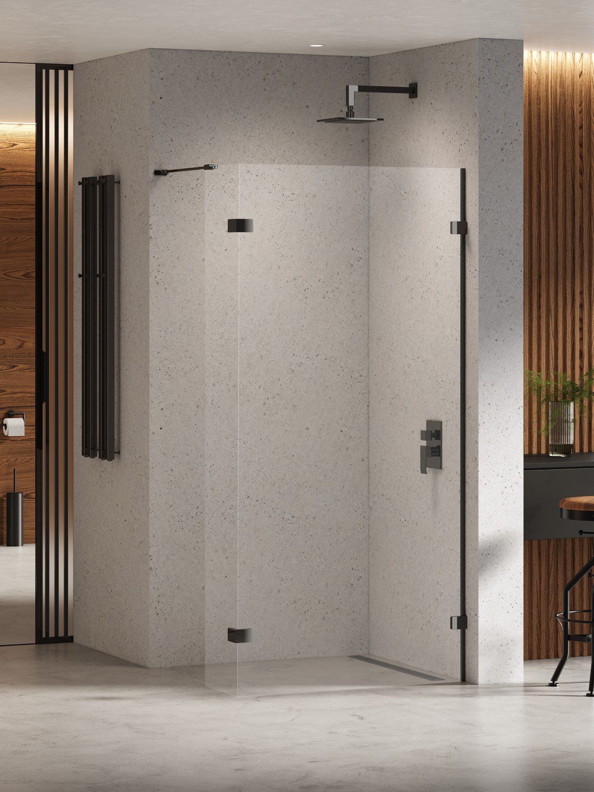 New Trendy Eventa Black Chrome perete cabină de duș walk-in 110 cm negru luciu/sticla transparentă EXK-6311