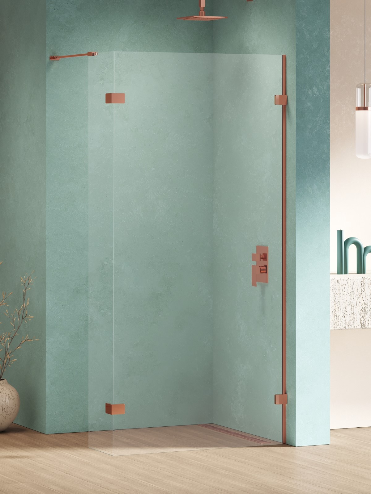 New Trendy Eventa Copper Shine perete cabină de duș walk-in 100 cm cupru luciu/sticla transparentă EXK-6535