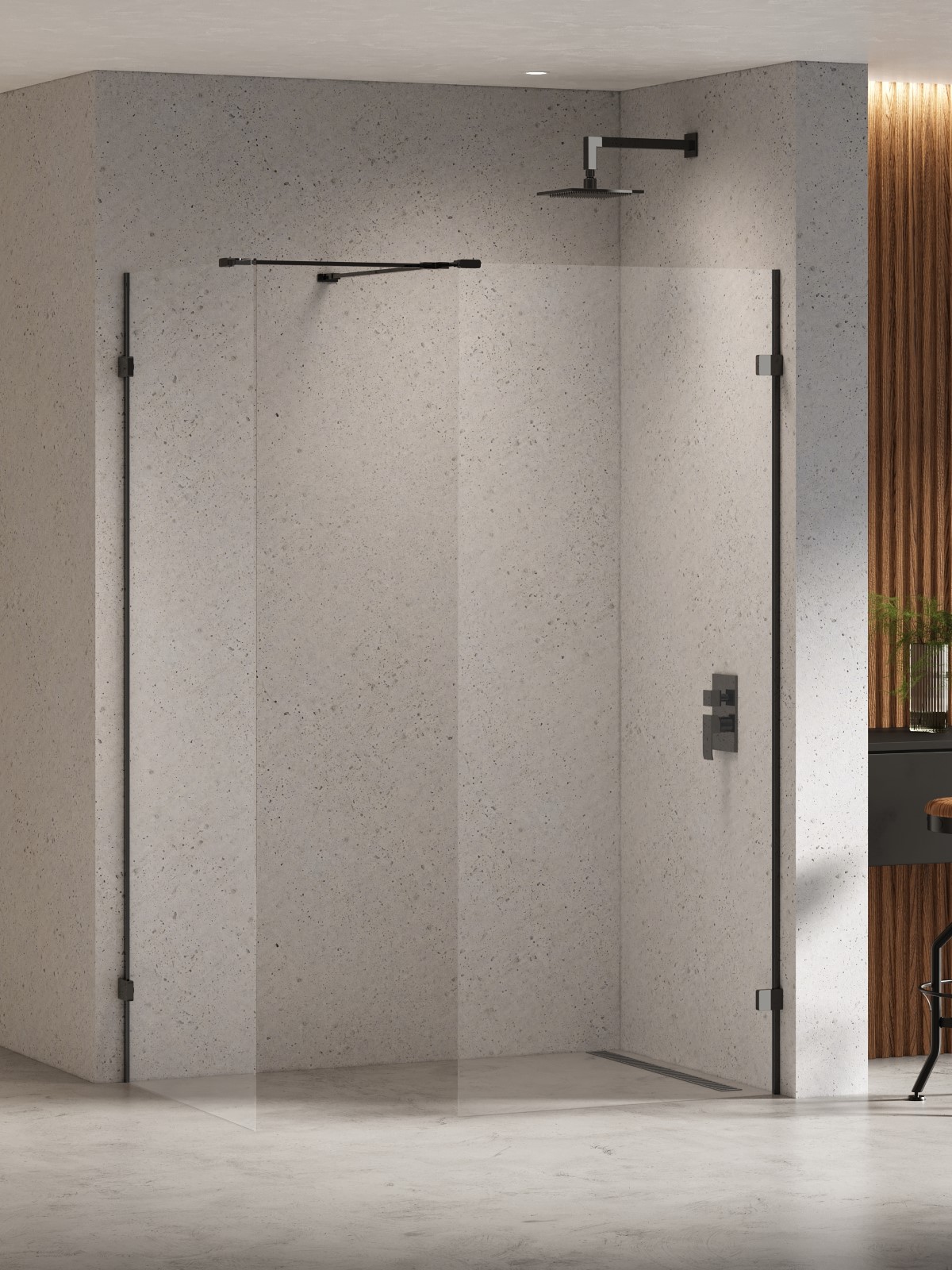 New Trendy Eventa Black Chrome cabină de duș walk-in 150x100 cm negru luciu/sticlă transparentă EXK-6350