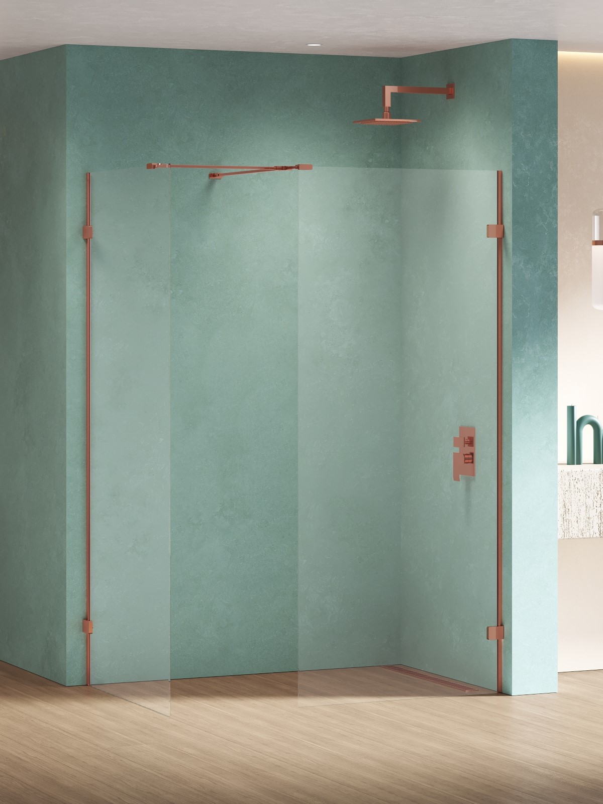 New Trendy Eventa Copper Shine cabină de duș walk-in 120x100 cm cupru luciu/sticlă transparentă EXK-6572