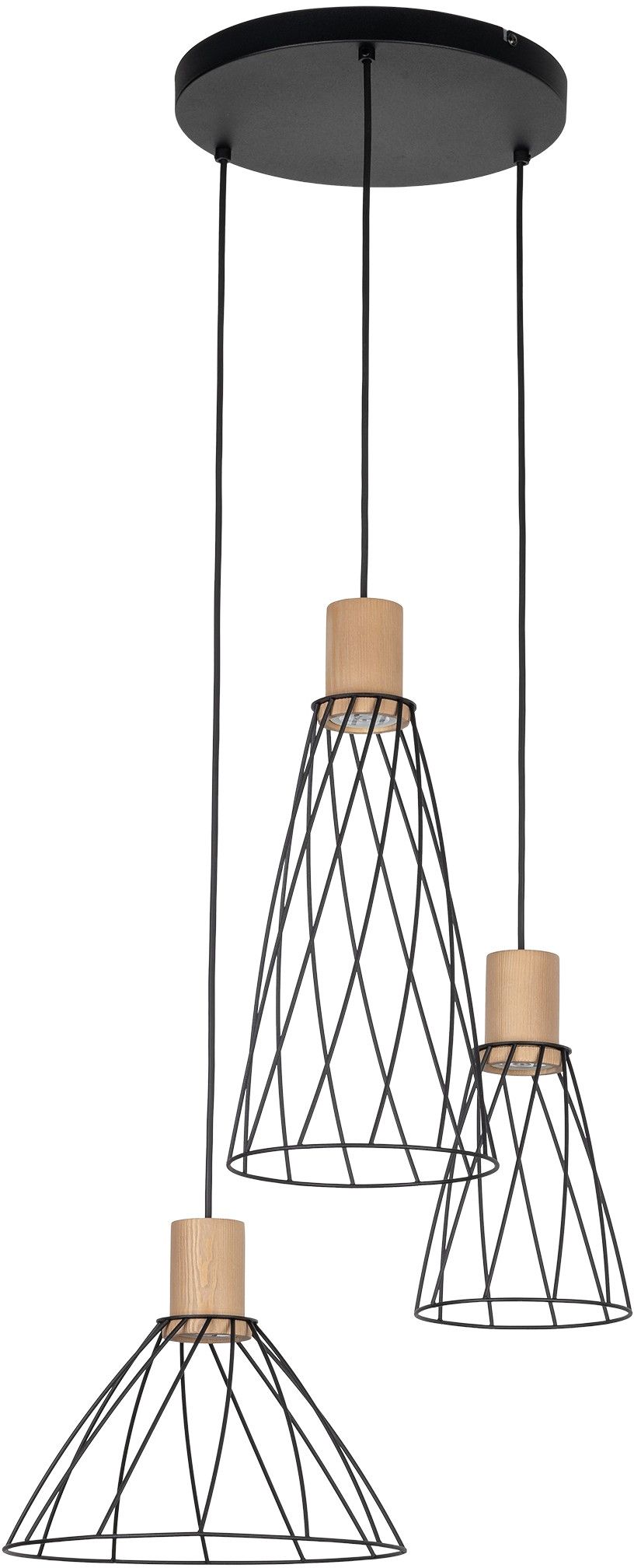 TK Lighting Modesto lampă suspendată 3x10 W negru-lemn 10188