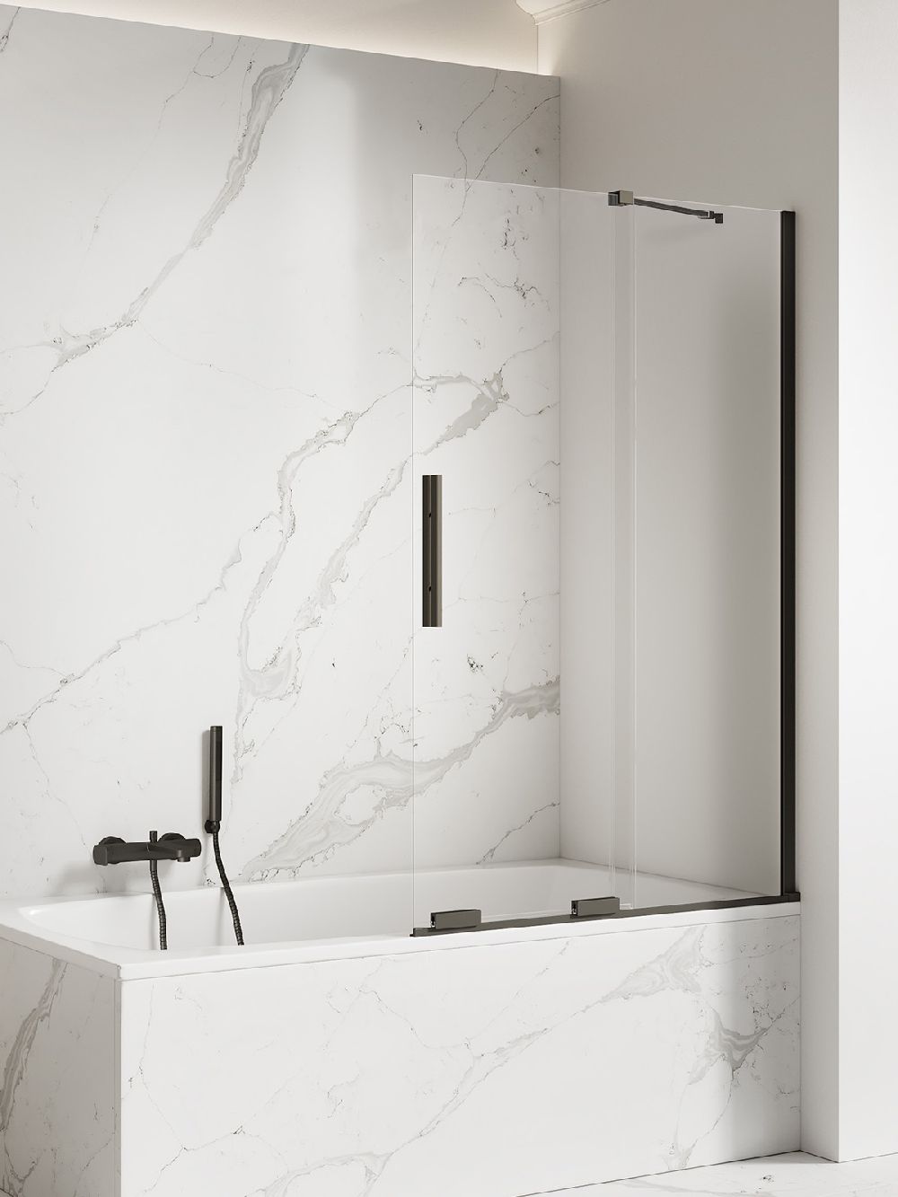 New Trendy Smart Black paravan cadă 100 cm două piese negru mat/sticlă transparentă EXK-4200-WU