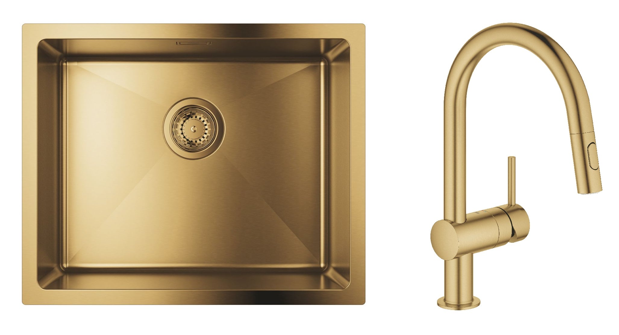 Set chiuveta din otel Grohe K700 31574GN1, baterie bucătărie Grohe Minta 32321GN2