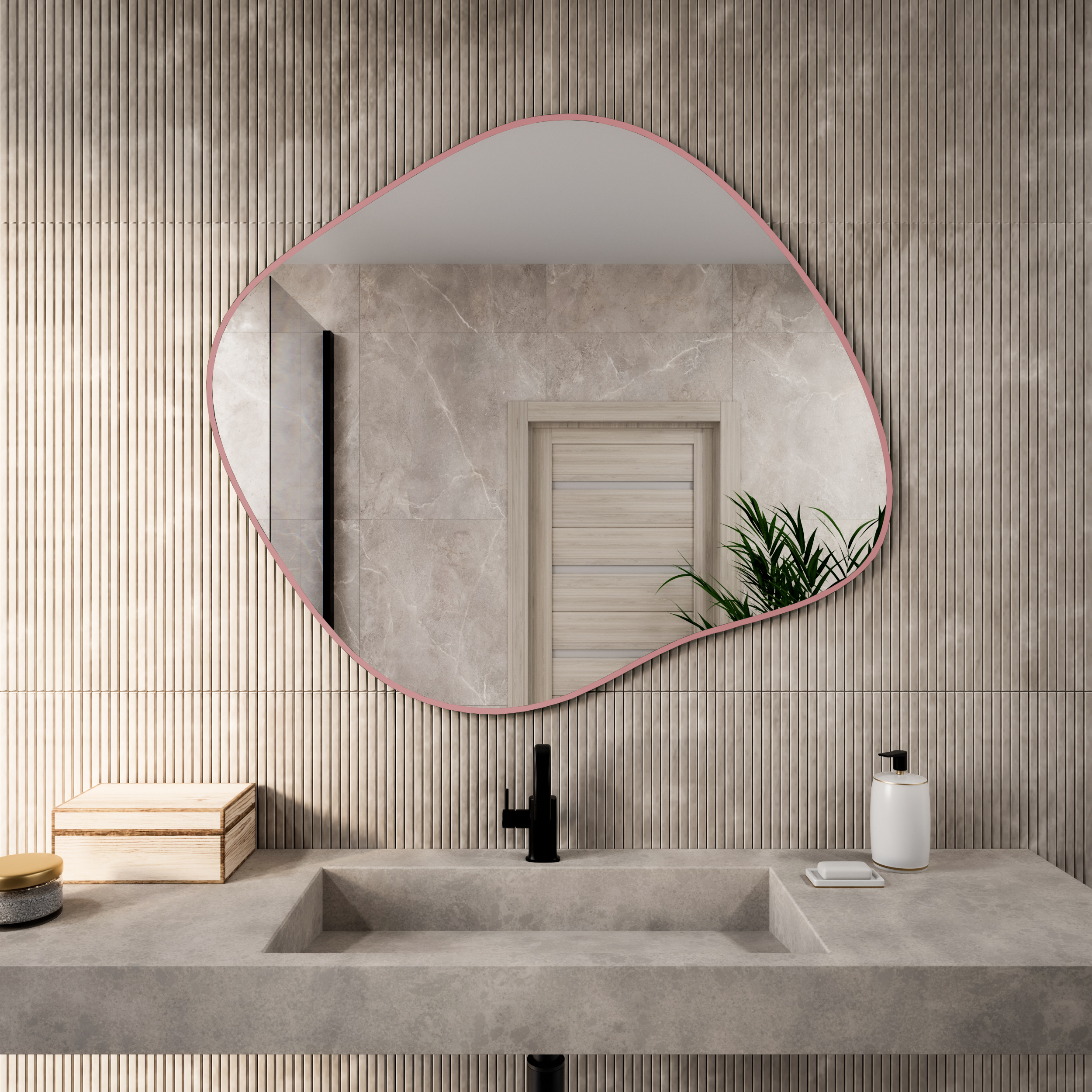 Baltica Design Tiny Border Stain III oglindă 100x86 cm roz 5904107931838