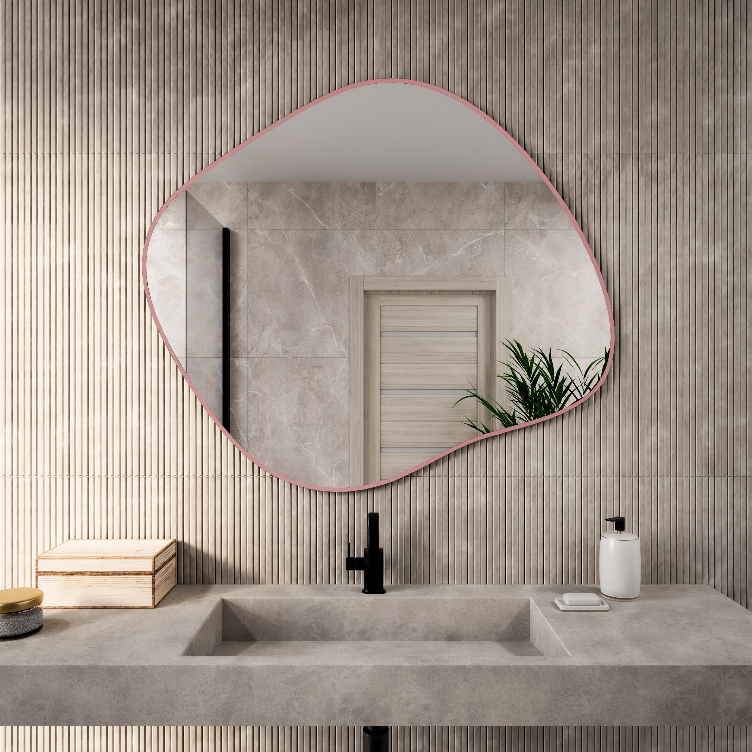 Baltica Design Tiny Border Stain III oglindă 60x52 cm roz 5904107931791