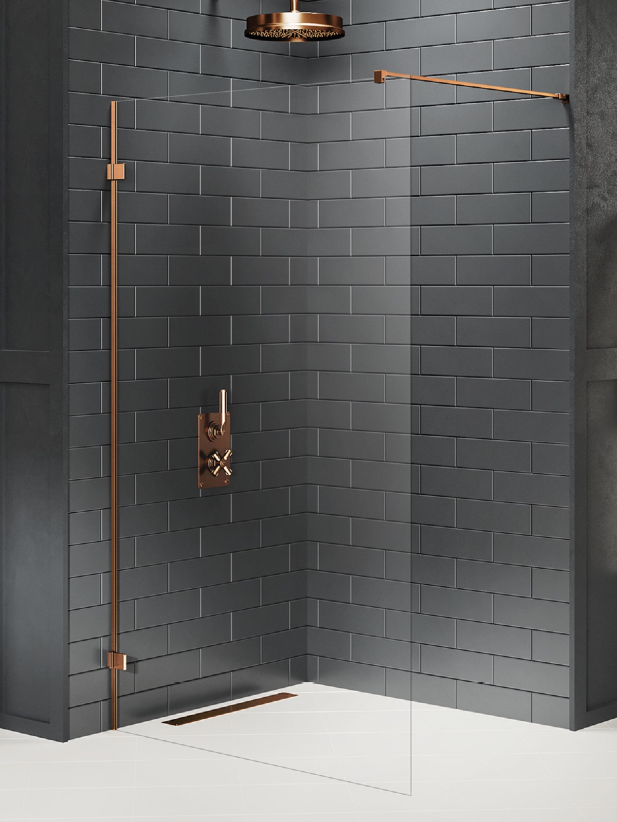 New Trendy Avexa Copper Brushed perete cabină de duș walk-in 110 cm cupru periat/sticla transparentă EXK-7148