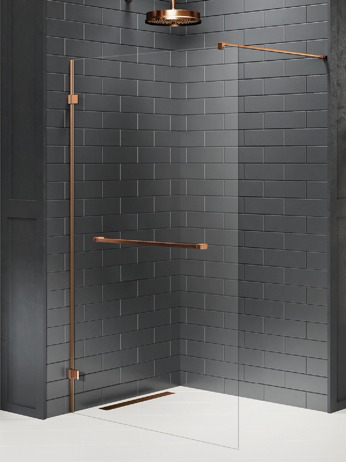 New Trendy Avexa Copper Brushed perete cabină de duș walk-in 90 cm cupru periat/sticla transparentă EXK-7158
