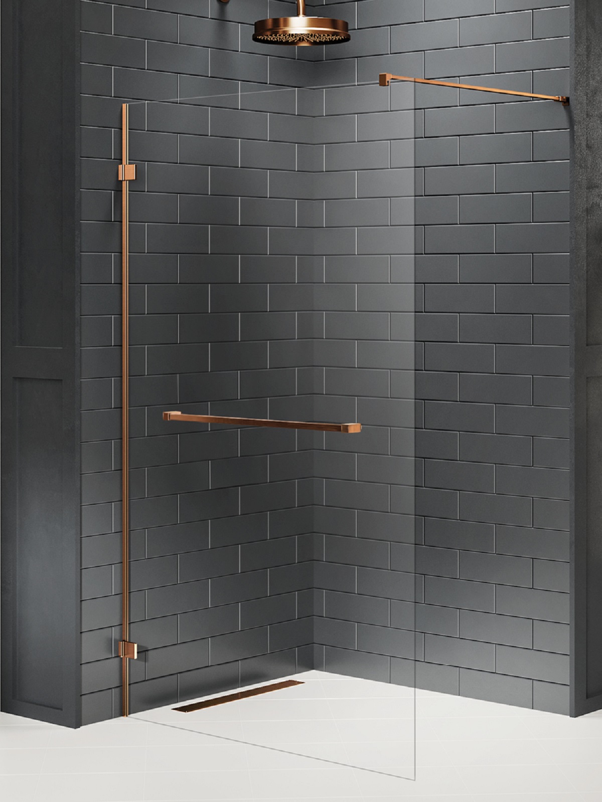 New Trendy Avexa Copper Brushed perete cabină de duș walk-in 100 cm cupru periat/sticla transparentă EXK-7169